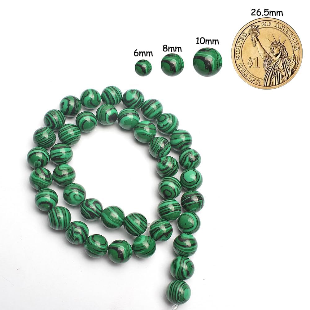 Yochus 45pcs Glossy Malachite Beads，8mm Healing Power Natural Stone Round Loose Gemstone Beads for Jewelry Making Earring Necklace DIY Crafts