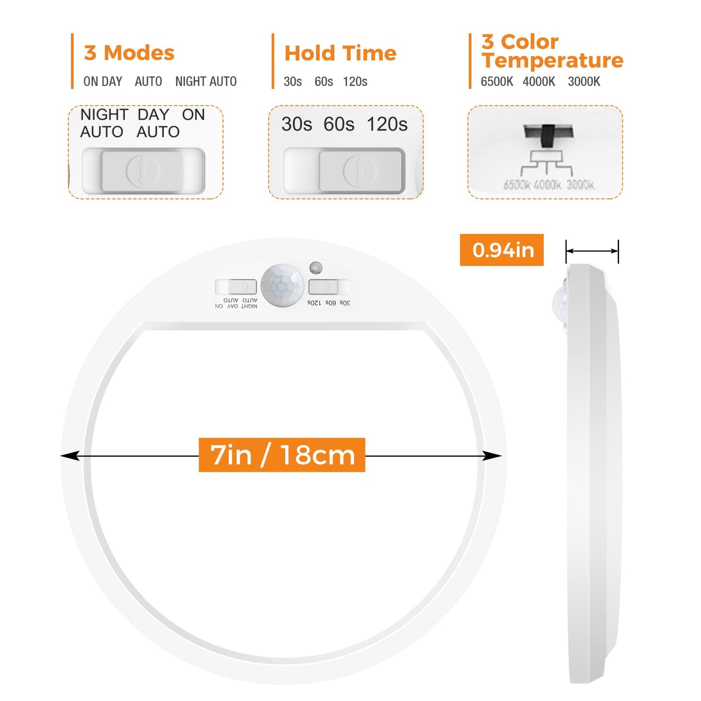 Slochi 2Pack Motion Sensor Ceiling Light Wired, 3000K/4000K/6500K Motion Sensor Light Indoor, 15W 1500LM 7 In Closet Lights Motion Sensored with Timer, Flush Mount Light for Hallway Wall Pantry, White