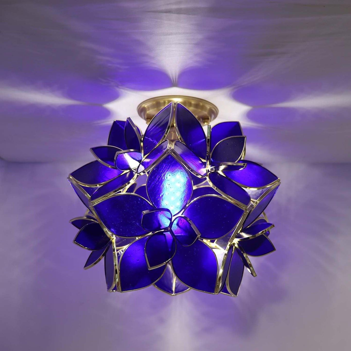 Bieye L11021 Flower Petals Tiffany Style Stained Glass Close to Ceiling Light for Home Decor (Cobalt Blue, 12" Rose Lily)