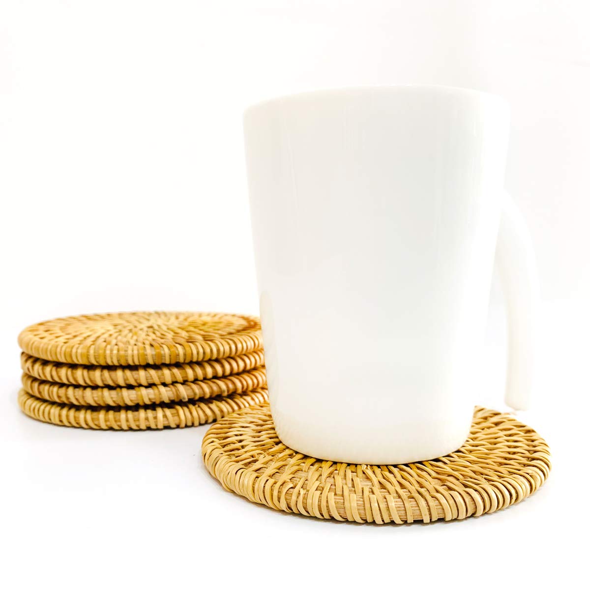 Handmade Braided Drink Coasters, Set of 4, 3.94’’ Round, Ideal for Gifts & Home Decor