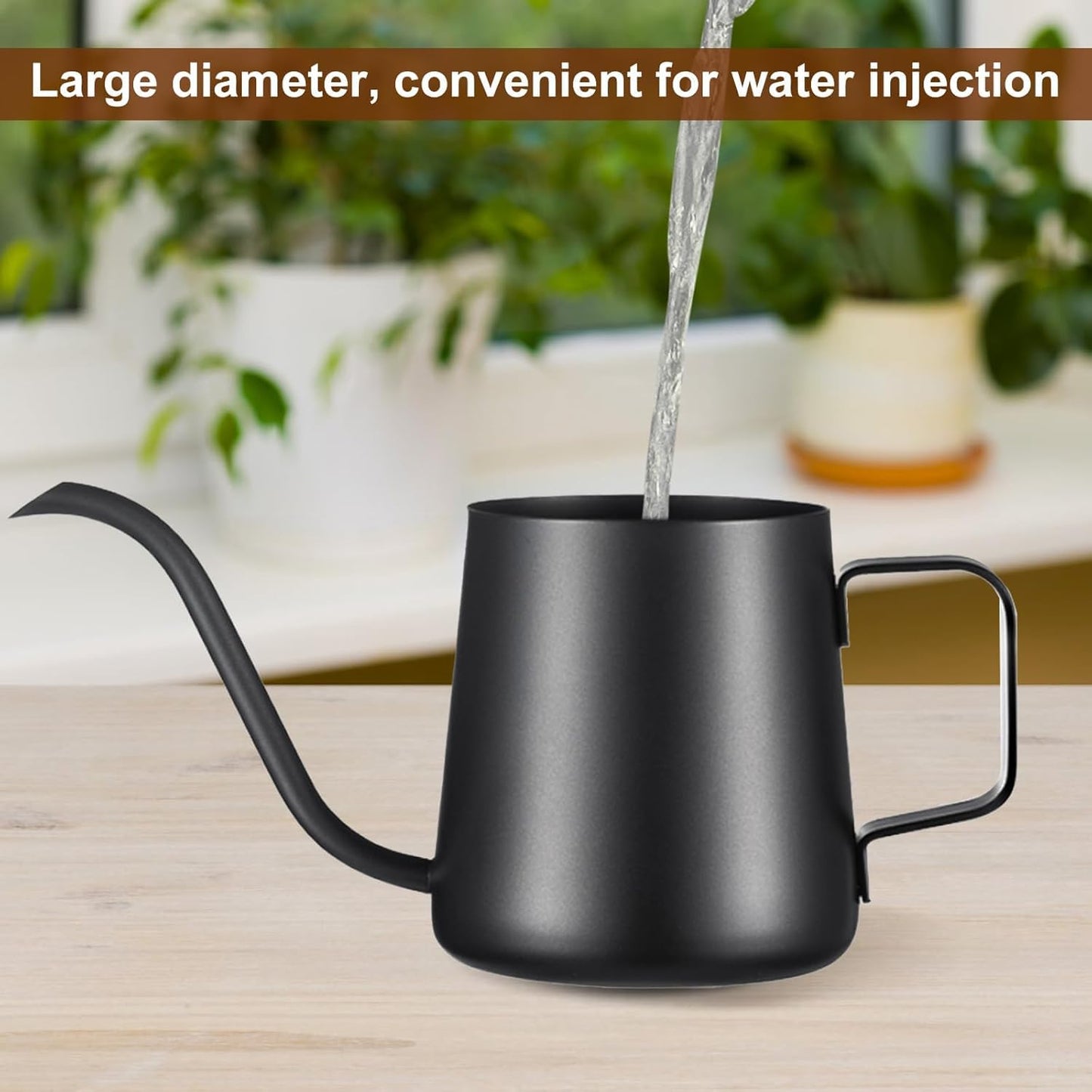 Lizhluzh 12 oz / 350 ml Watering Can Indoor Plants, Stainless Steel Plant Watering Can with Long Spout (Black) (12oz)