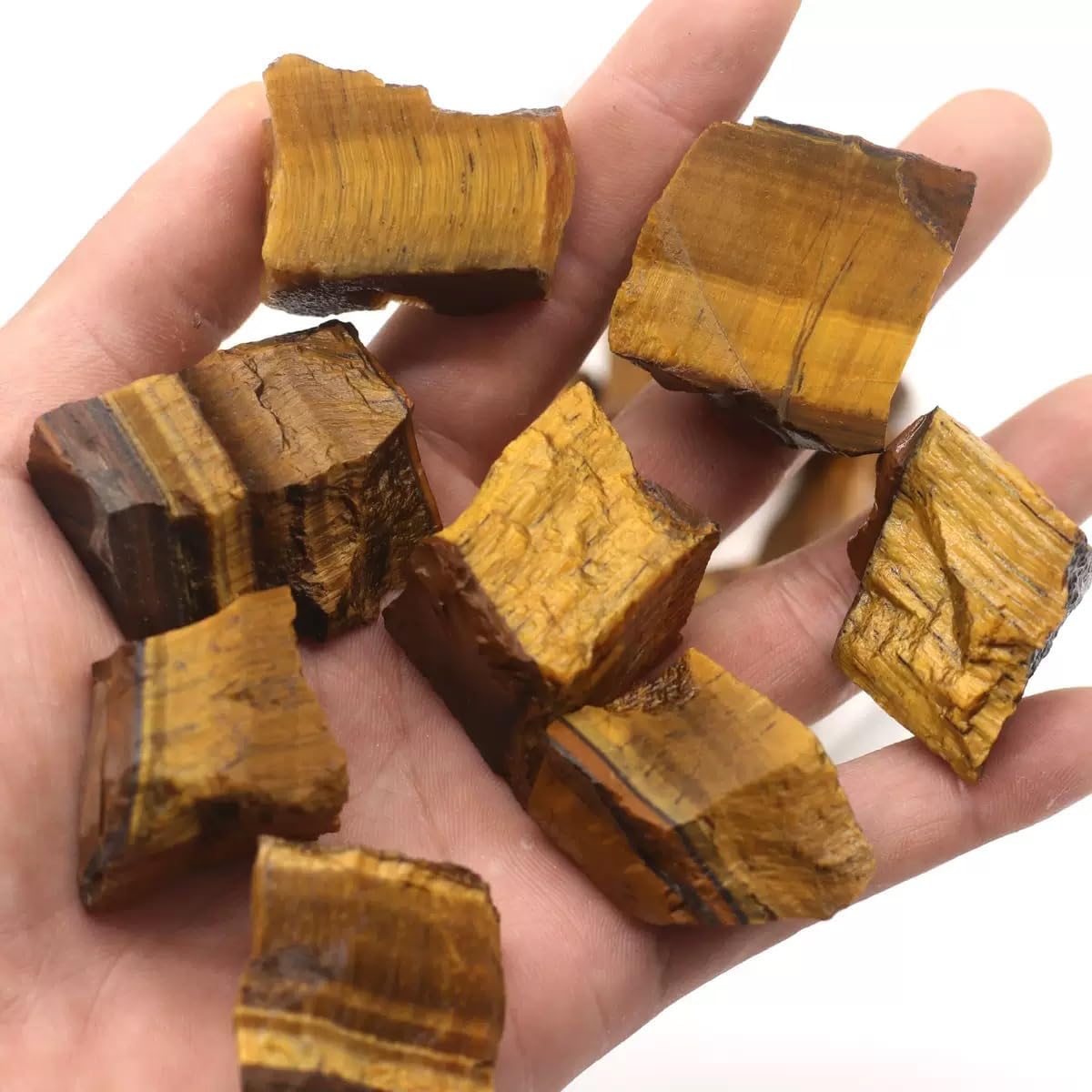 1LB Natural Tiger Eye Stone Raw Healing Crystals, Energy Stones for Meditation, Reiki, Chakra Balancing, Home Décor and Spiritual Gifts (30-50mm)