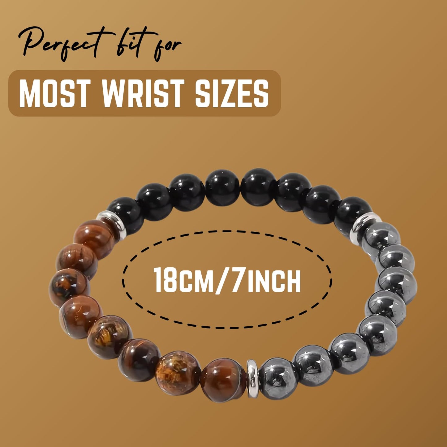 AKDNZ Triple Protection Bracelet for Women & Men - Black Tourmaline, Tiger Eye & Hematite Bracelets, Natural Healing Crystal Stone, Men's Beaded Bracelet for Father & Mother Day, Christmas & Birthday