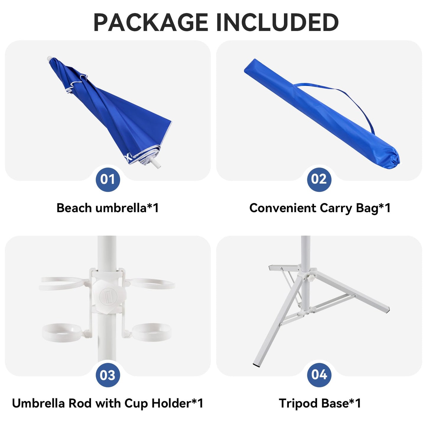 Aoxun Portable Umbrella with Stand, 6.5ft Sun Shade Umbrella with Stand, Lightweight Adjustable Standing with Sand Anchor and Carry Bag, Instant Sun Protection, Easy to Carry, Blue