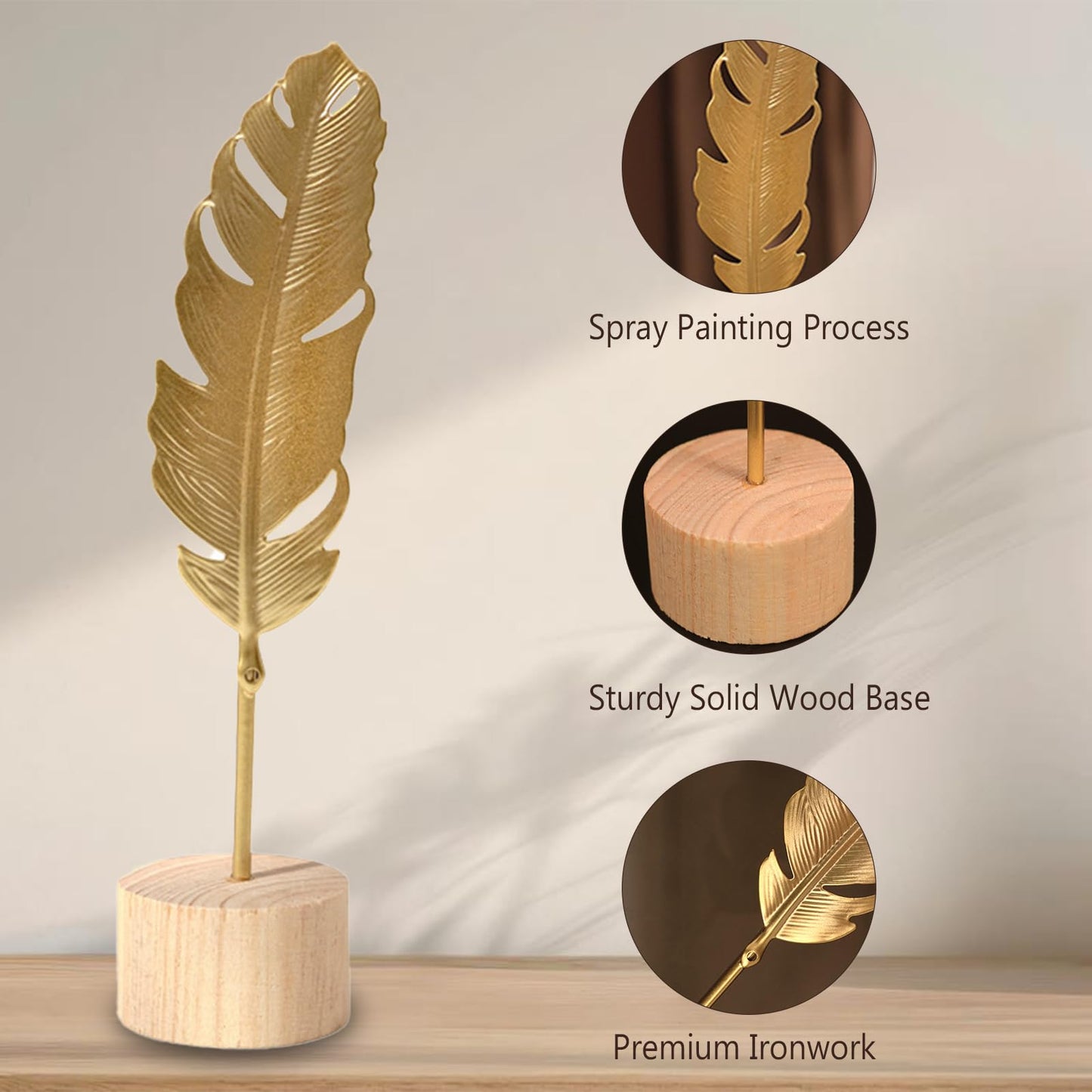Milnnie Two-Piece Luxury Nordic Metal Leaf Sculptures – Elegant Gold Ginkgo & Palm Leaf Art Décor, Modern Minimalist Metal Craft for Living Room, Entryway, Wine Cabinet, Home & Office Decoration