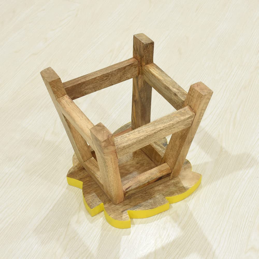 BBH Home's Handmade Yellow Novelty Shaped Mango Wood Stool 14x14x12 Inch AMBBRSST0002