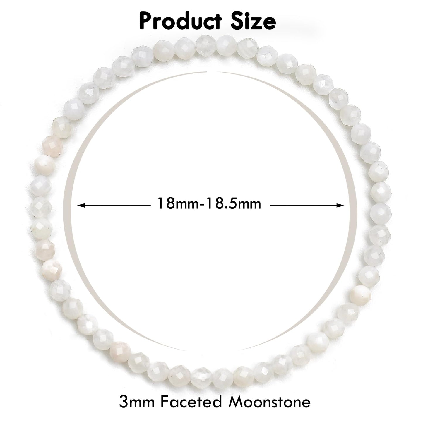 BONNY BOXX Natural Genuine Gemstone Faceted Round Beads Bracelets, 3mm Adjustable Stretchy Tiny Faceted White Moonstone Bracelet, Healing Crystal Reiki Chakra Dainty Jewelry Fashion Gifts