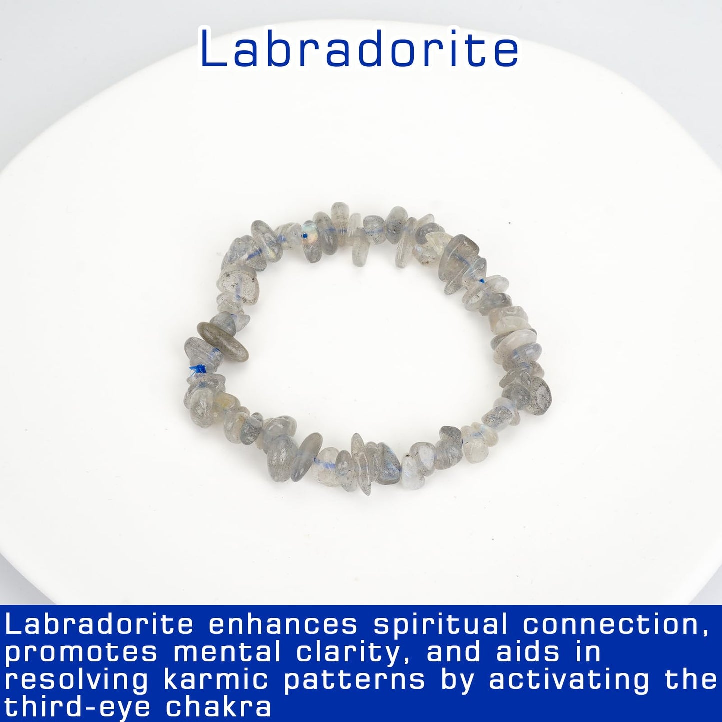 Herxion Bracelet for Women & Men- Natural Gemstone Raw Beads Stretch Bracelet, Irregular Chips Healing Crystal Jewelry. Anxiety Relief for Stress & Negative Energy Protection. Labradorite.