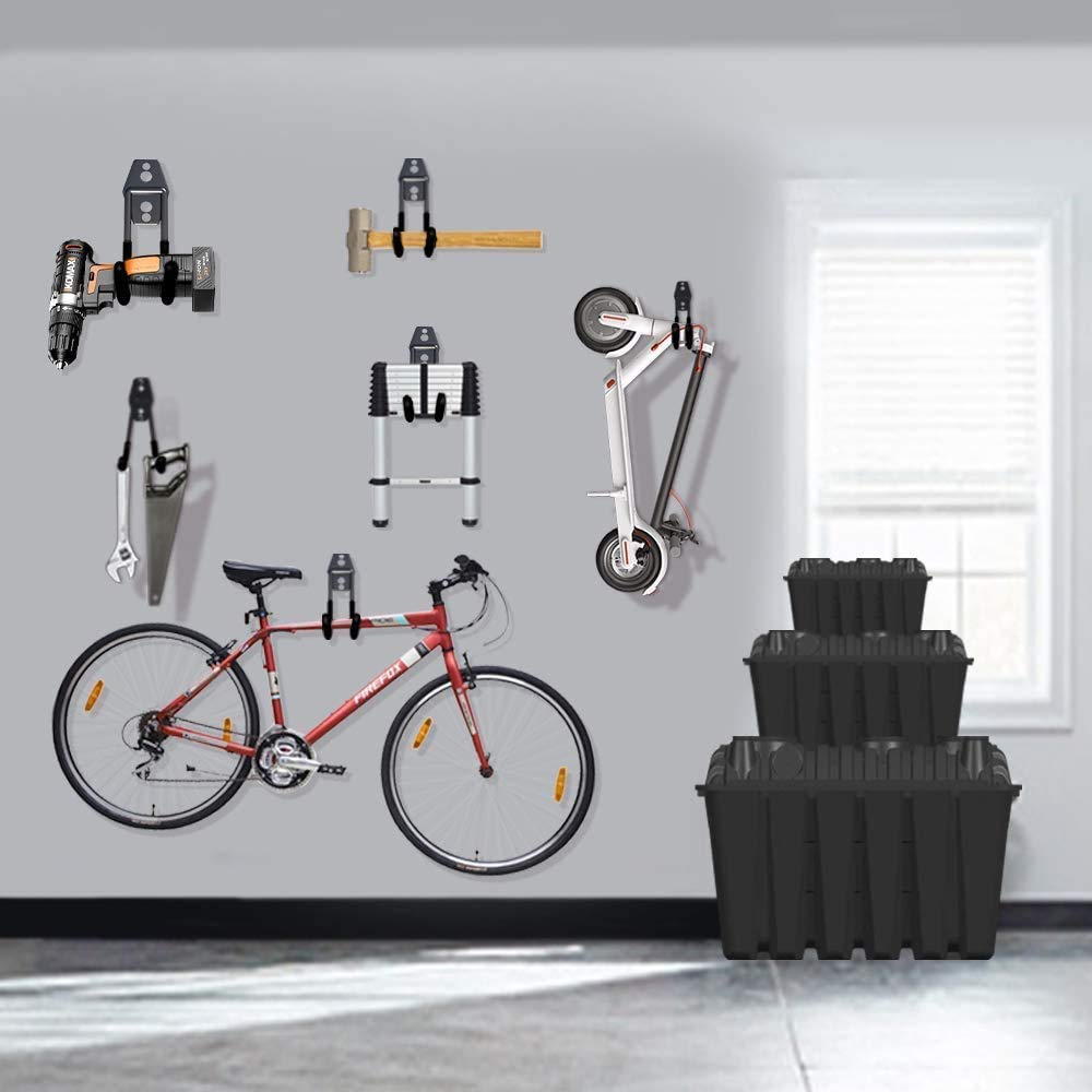Garage Hooks, 12 Pack Wall Storage Hook Includes 2 Extension Cord Holder, Utility Organization, Heavy Duty Wall Mount Hangers for Hanging Bike, Ladder, Garden Tools