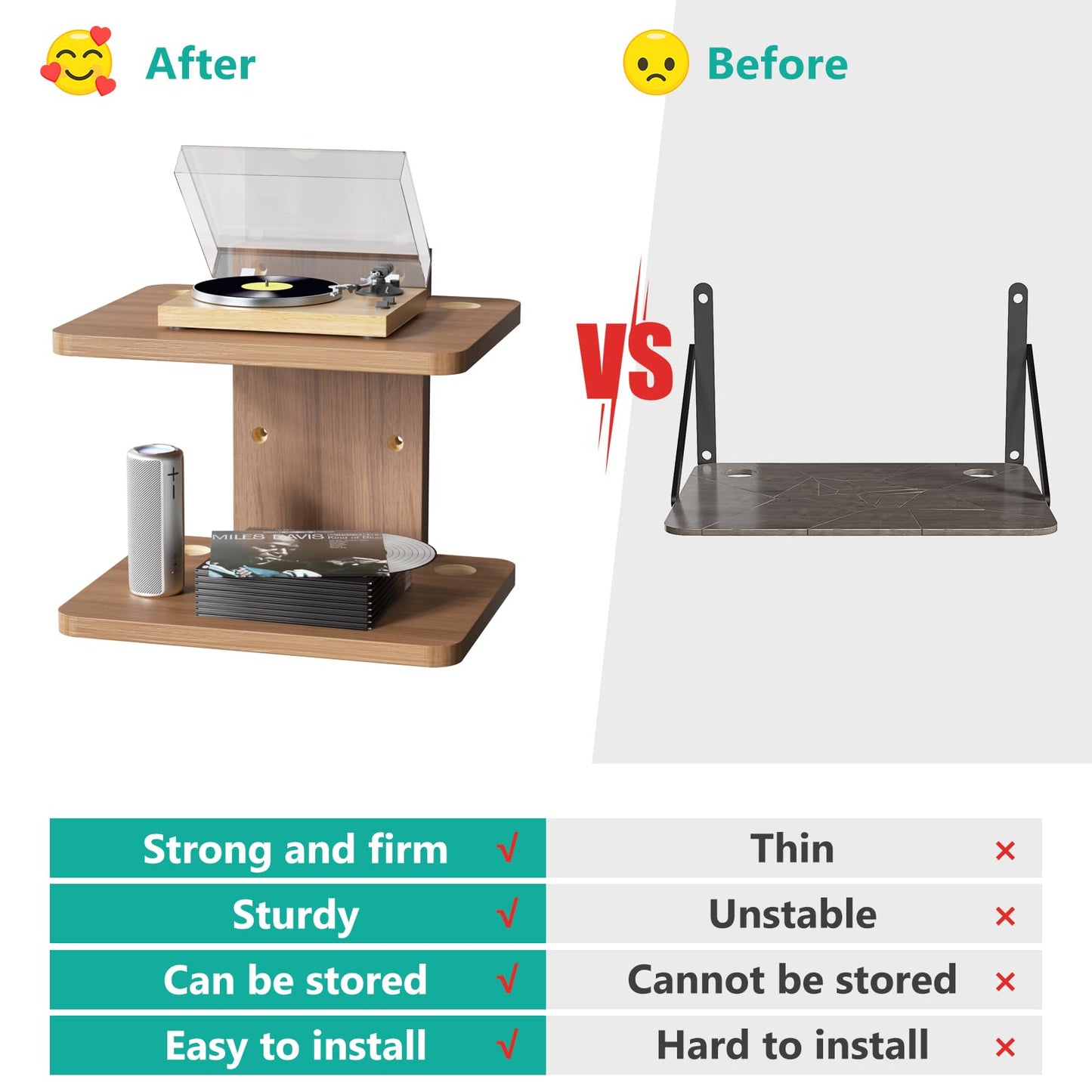WALI Floating TV Shelf, 2 Tier Projector Shelf for DVD Players, Routers, Game Consoles, Cable Boxes, Living Room Decor Accessories, Wall Mount Shelves Holds Up to 22lbs (CS202N), 2-Shelf, Walnut Brown