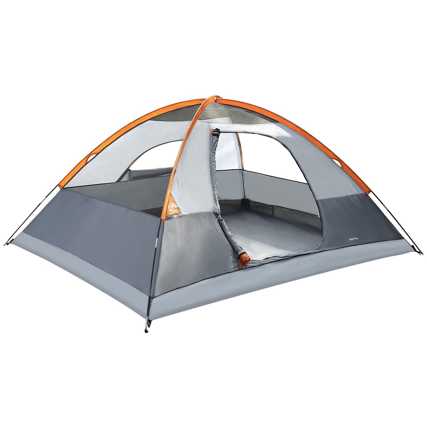 Amazon Basics 4-Person Camping Tent with Quick Setup, Spacious Interior, Ventilation Design, 3-Season Dome Design with Rainfly, Orange/Grey
