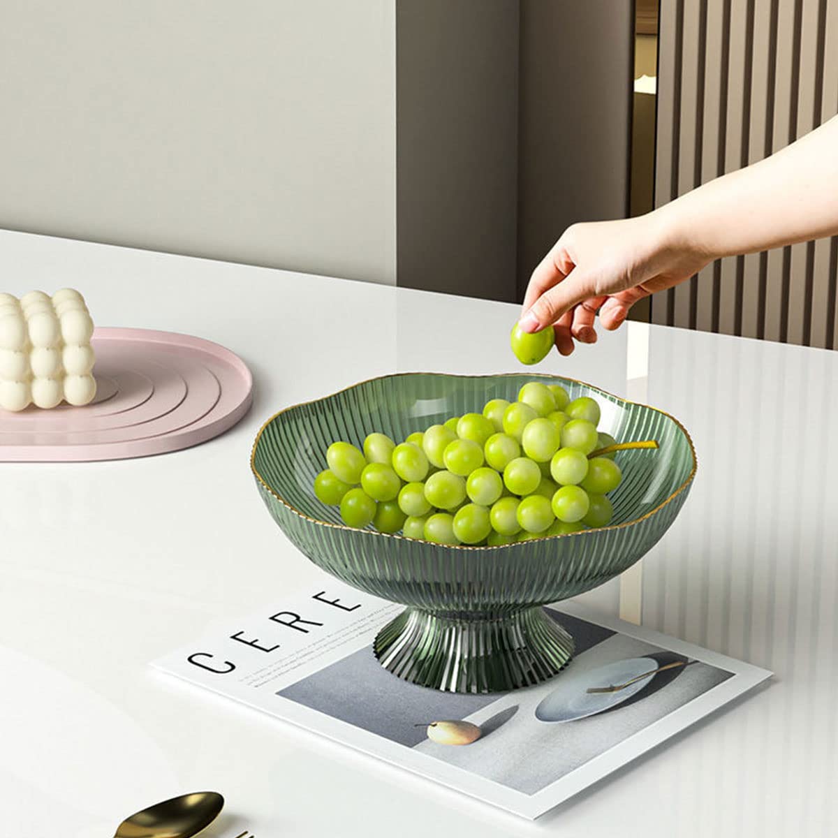MENGBEILA Home Drain Fruit Tray, Living Room Coffee Table, Candy and Snack Placement Tray, Fruit Basket, Fruit Basin (green)