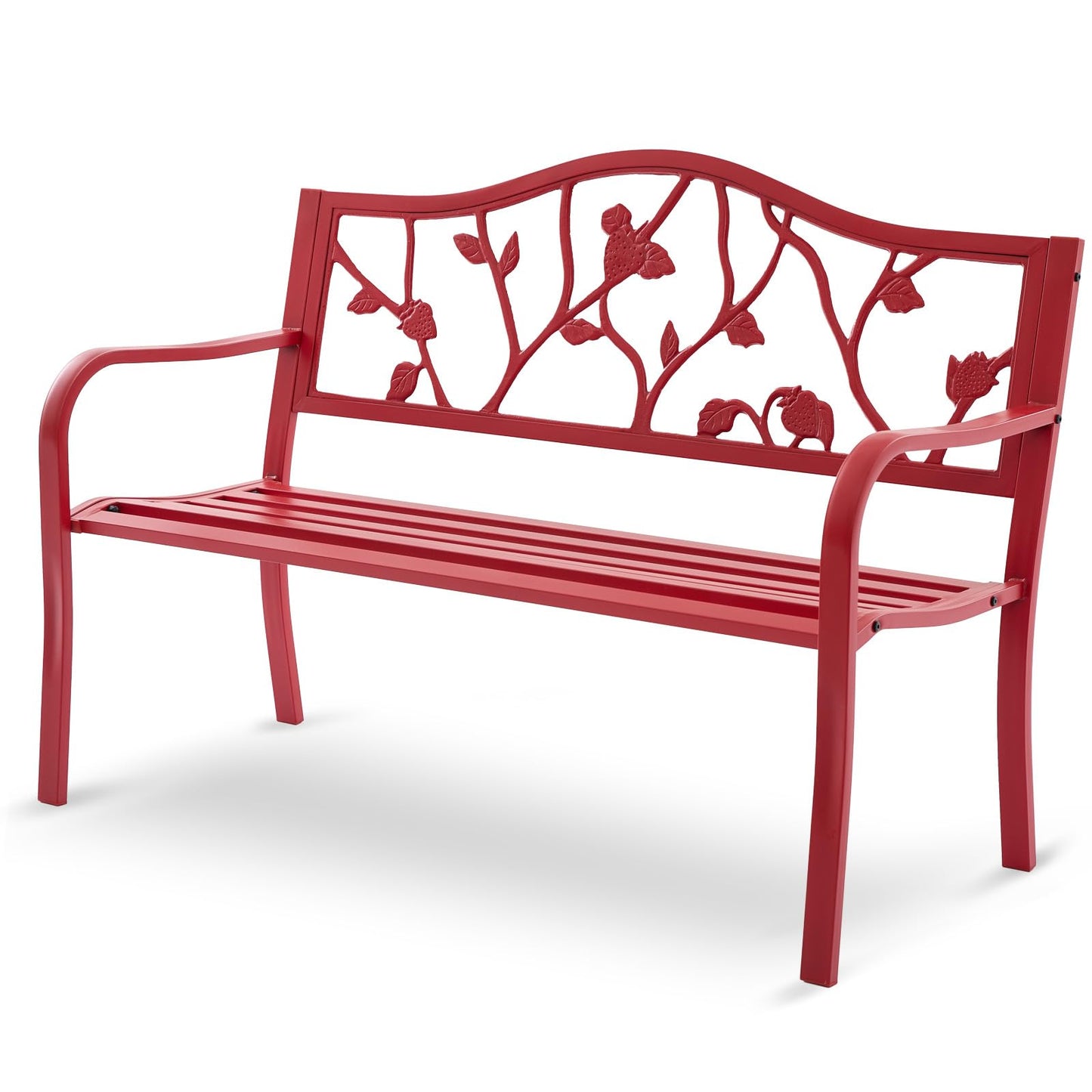 Attliasalon 50” Strawberry Outdoor Garden Bench, Weatherproof Sturdy Cast Iron Metal Frame Patio Park Bench for Porch Yard Lawn Deck Park (Red Strawberry Style)