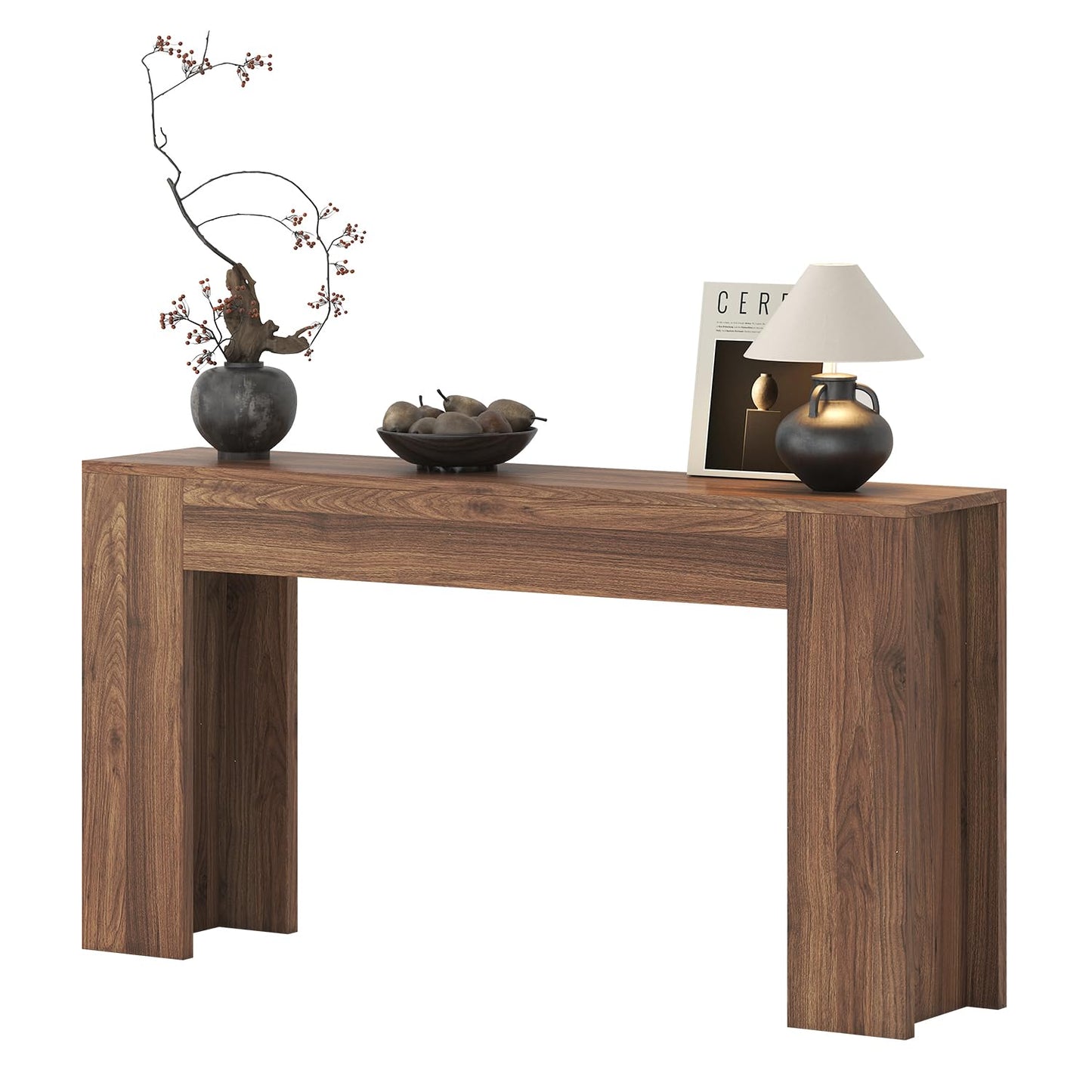 knoworld 63-Inch Long Console Table with LED Light, Farmhouse Sofa Table Behind Couch, Wooden Console Table for Entryway Hallway Entrance Living Room, Brown