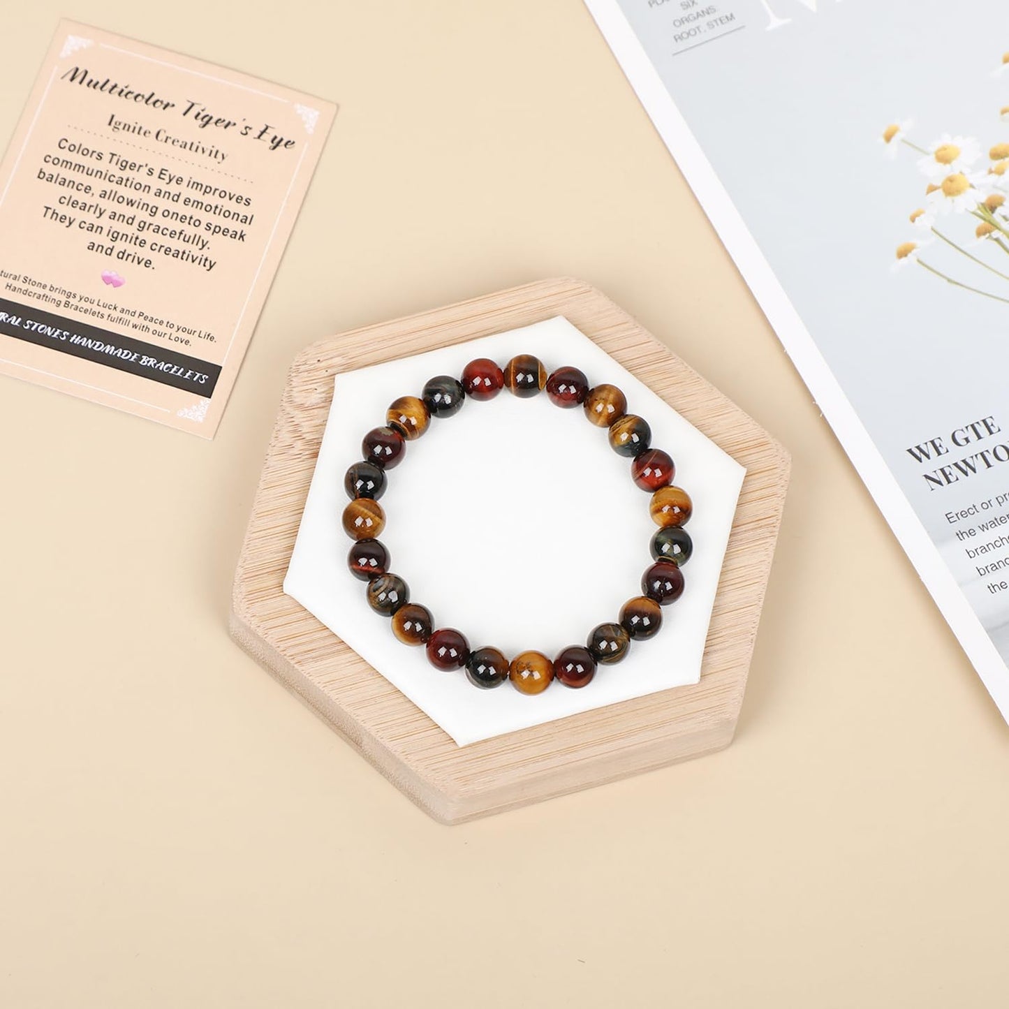 AD Beads Handmade Gemstone Stretch Elastic Bracelet Crystal Healing Reiki Nature's Beauty and Spiritual Essence Unisex (8mm, Multicolor Tiger's Eye (Ignite Creativity))