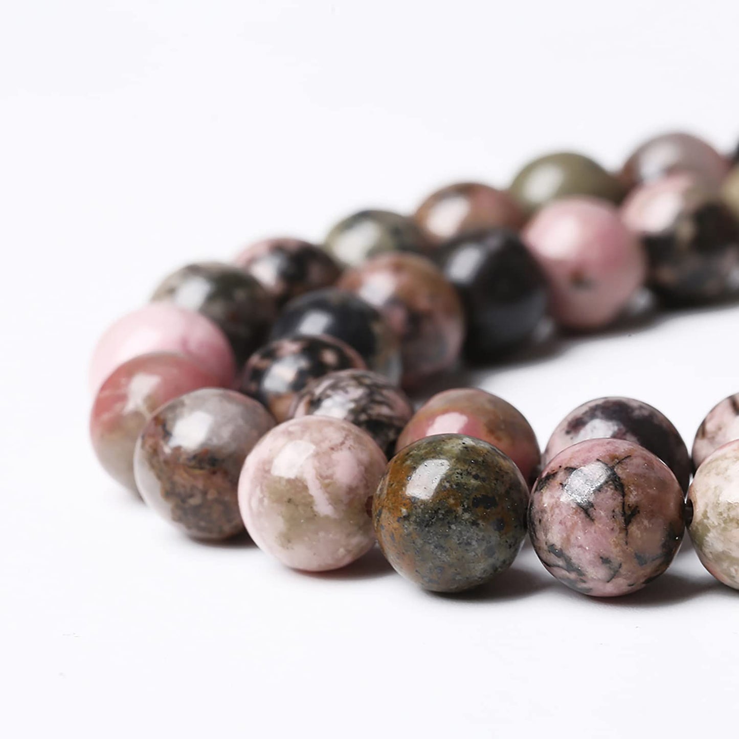 8mm 45pcs Natural Black Lace Rhodonite Beads Healing Power Stones Round Loose Gemstone Beads for Jewelry Making DIY Bracelet Necklace 15"