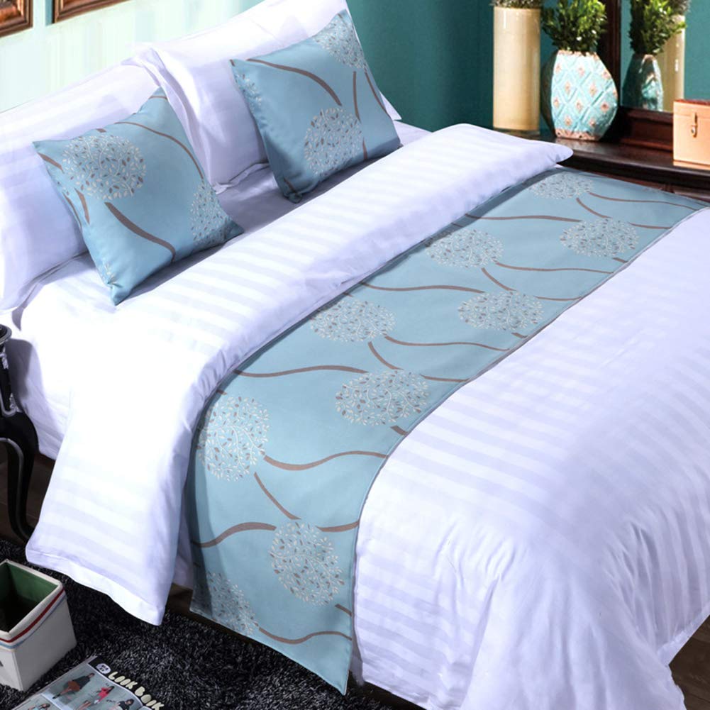 Twelve 3pcs Bed Runner Set - 1 Scarf and 2 Pillowcases, Rippling Teal Bedding Scarves for Guesthouse, Hotel, Home Decor (50x260cm)