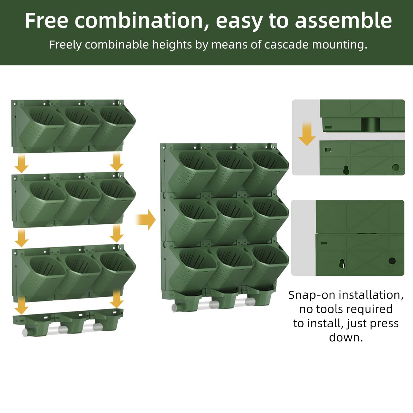 ZIAERKOR Self Watering Wall Mounted Vertical Planter, 36 Pots Wall Planter Indoor Vertical Living Green Plant Wall Easy Installation (Green with Timing System)