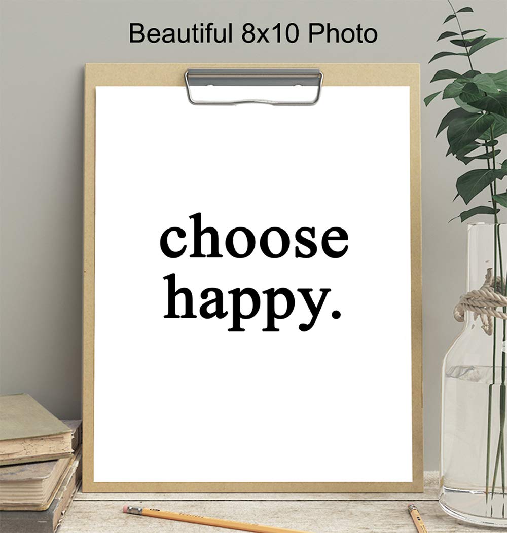 Choose Happy Wall Art Print Typography - Unframed - Makes a Great Gift - Chic Home Decor - Ready to Frame (8x10) Photo - Motivational and Inspirational