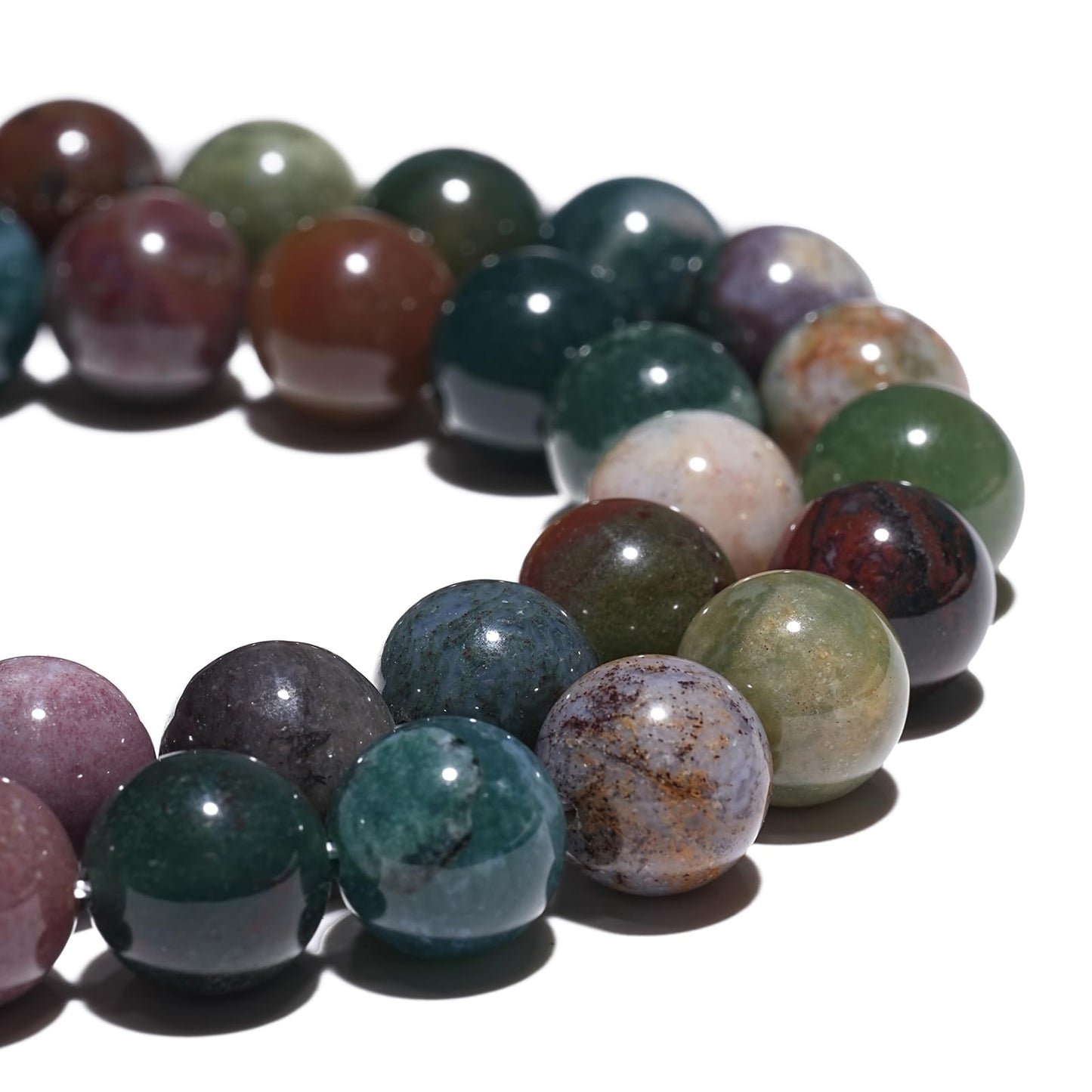 8mm Natural Indian Agate Gemstone Beads Polished Round Smooth Stone Beads for Bracelets Jewelry Making 15inch Loose Beads