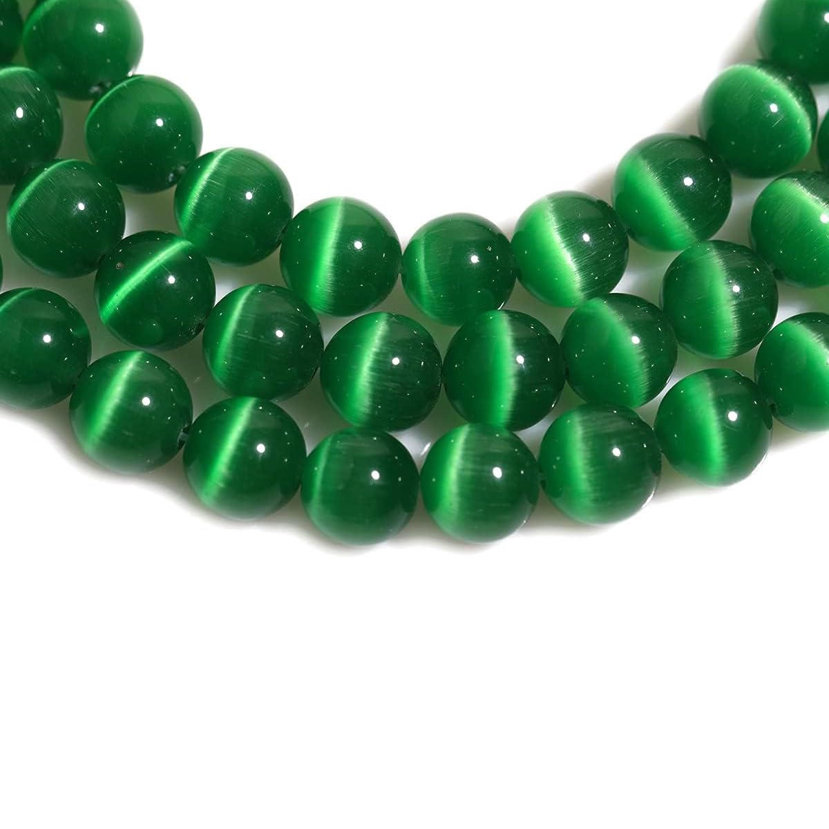 HAAMIIQII 8mm Grass Green Cat Eye Glass Round Crystal Stone Loose Gemstone Beads for Jewelry Making Bracelets Necklaces Earrings Crafts (45-50pcs)