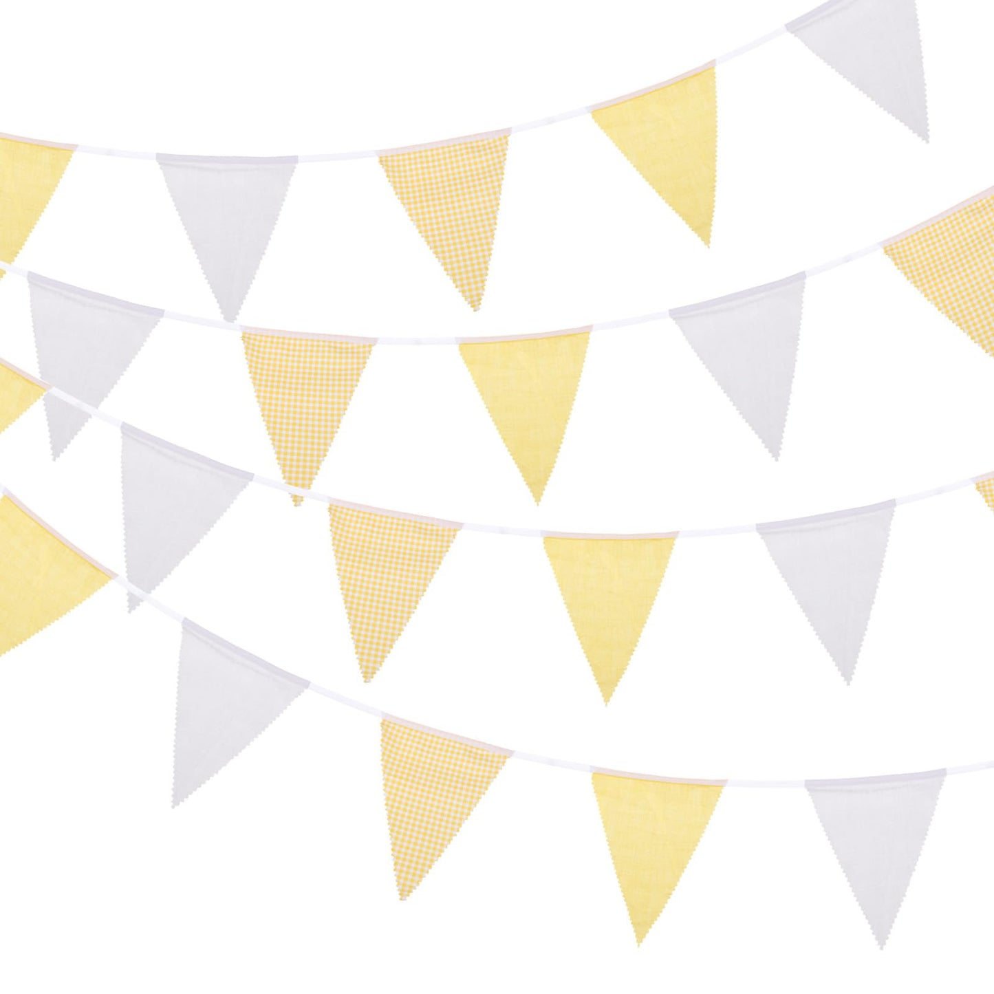 MECCANIXITY 33ft Yellow White Plaid Checkered Pennant Banner, 36 PCS Triangle Flags Fabric Bunting Banner for Birthday Wedding Outdoor Garden Decor