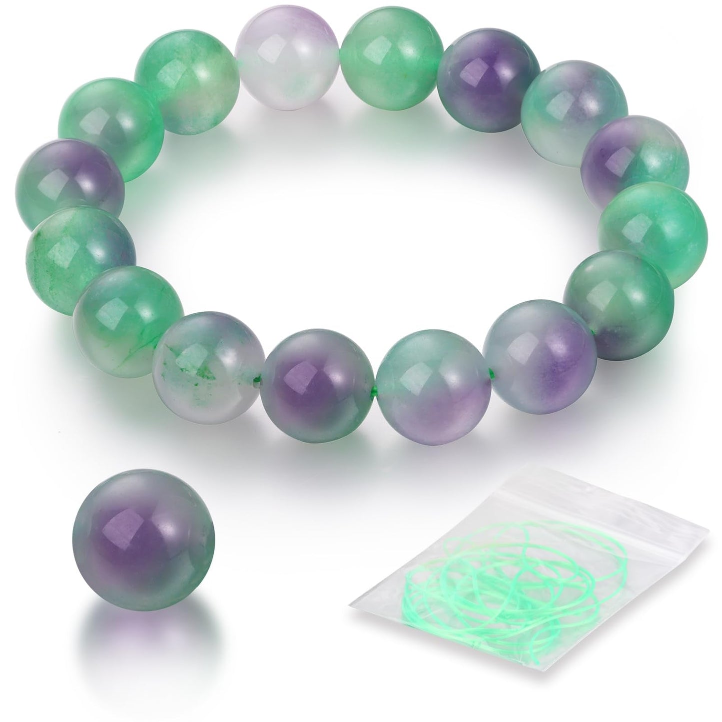Handmade Natural Jade Beaded Bracelet for Women & Men – Genuine Green/White Jade Gemstone Stretch Bracelet – Lucky Energy Healing Jewelry Gift for Peace, Prosperity & Protection GP