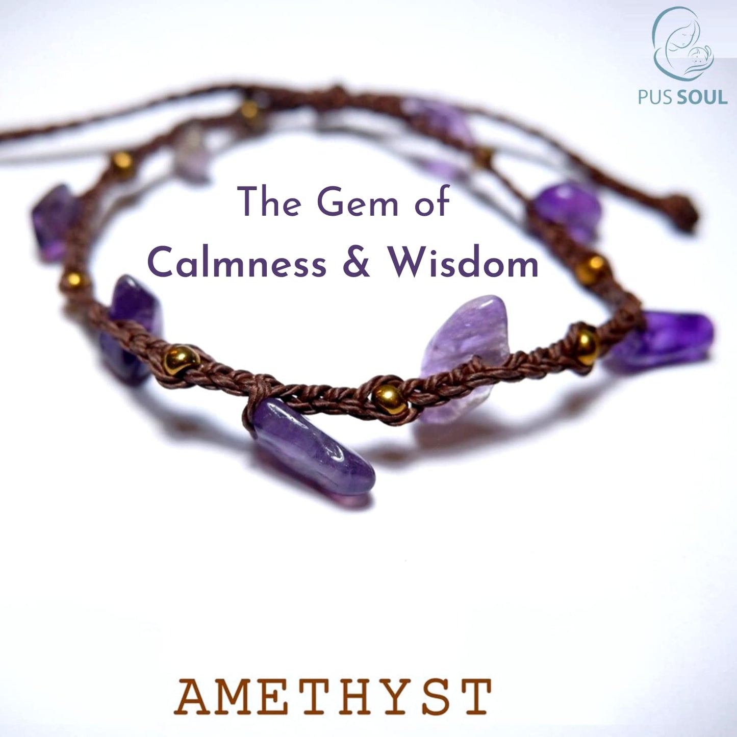 PusSoul Handmade Amethyst Small Crystal Bracelet (6.5-7.5'') - Adjustable & Plus Size, Natural Healing Crystal Chips, Waterproof, Chakra Beaded - Unusual Jewelry for Women, Girl & Friendship from
