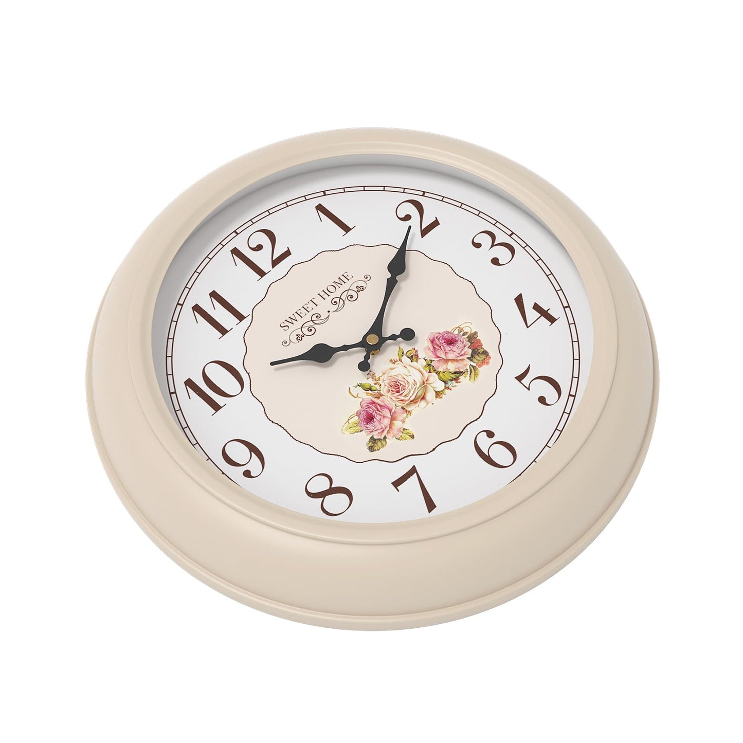 Abdurey Sweet French Rose Style Wall Clock, Battery Operated Silent, Creamy White Decorative Wall Clocks for Living Room, Farmhouse, Bedroom, Bathroom, Dining Room 11.5"