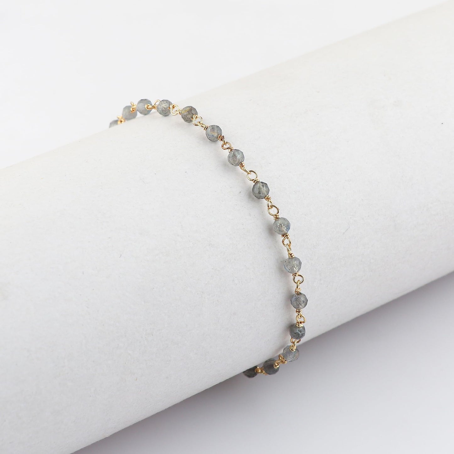 JOR Natural Labradorite Beaded Rosary Anklet, Handmade Craft, Anklet Beads Bracelet, Chakra Healing Anklet, Gemstone Women Jewelry, Hypoallergenic Gold Plated Anklet 9 inch + 2 inch (1pcs)