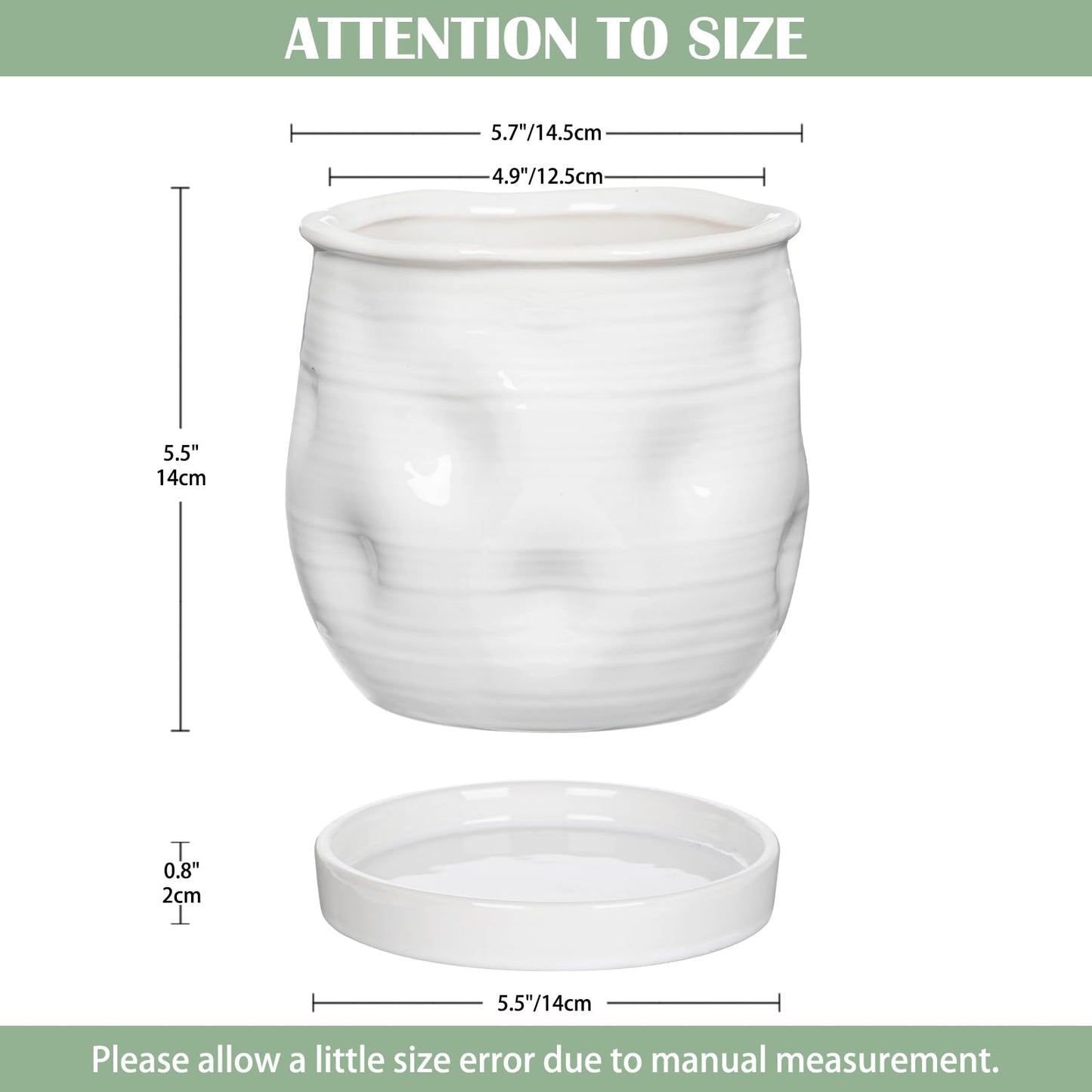 Oairse 5.7 inch Ceramic Pots for Plants, Plant Pot with Drainage Hole and Saucer White Ceramic Indoor Planter with Tray Decorative Flower Pots for Succulent, Cactus, Snake Plant, Herb Indoor Outdoor