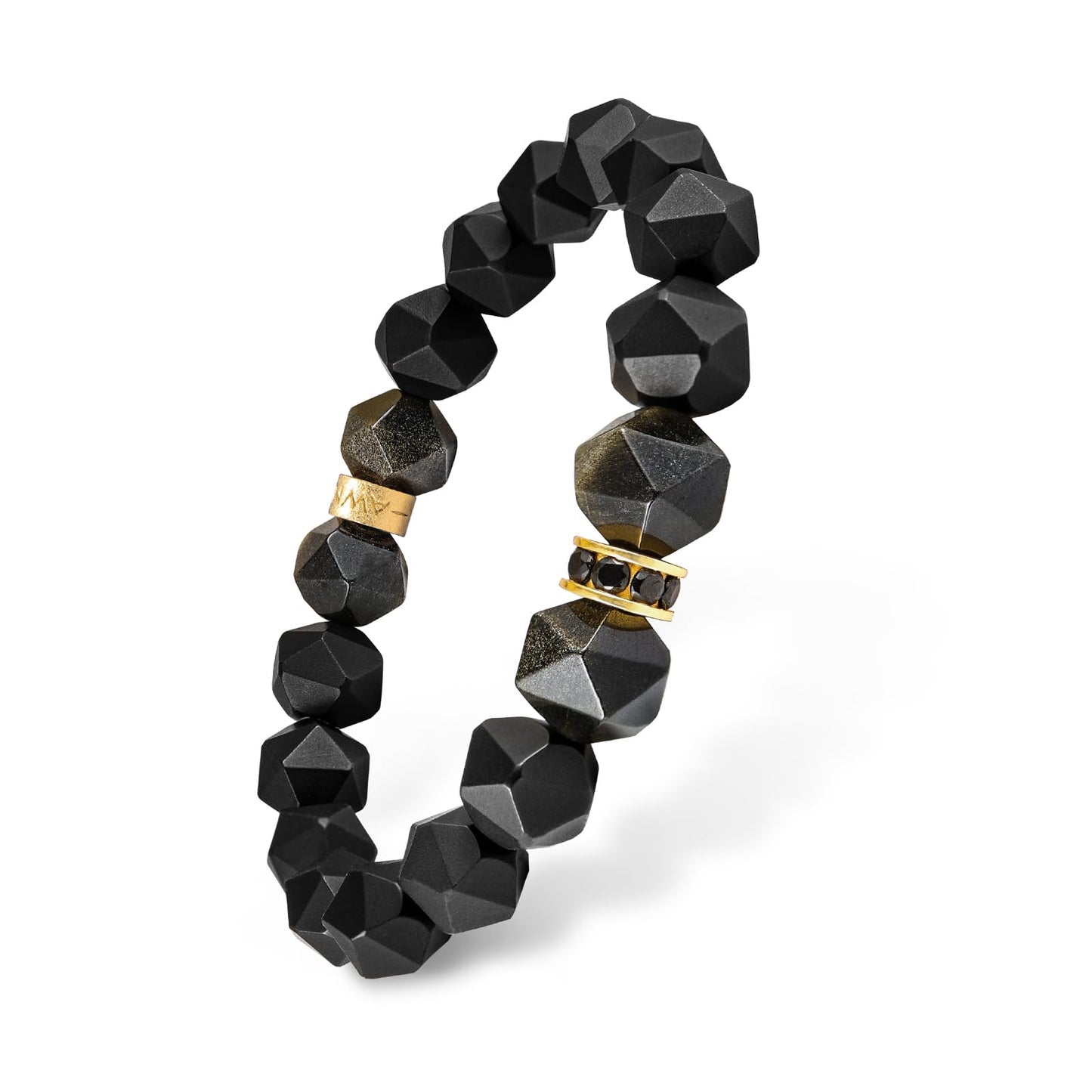 AWNL Men’s 10mm Beaded Bracelet with Onyx Obsidian Bracelet Energy Healing Double Protection Chakra Black Bracelet for Men with Lucky Charms, 6.3'' - 6.7''