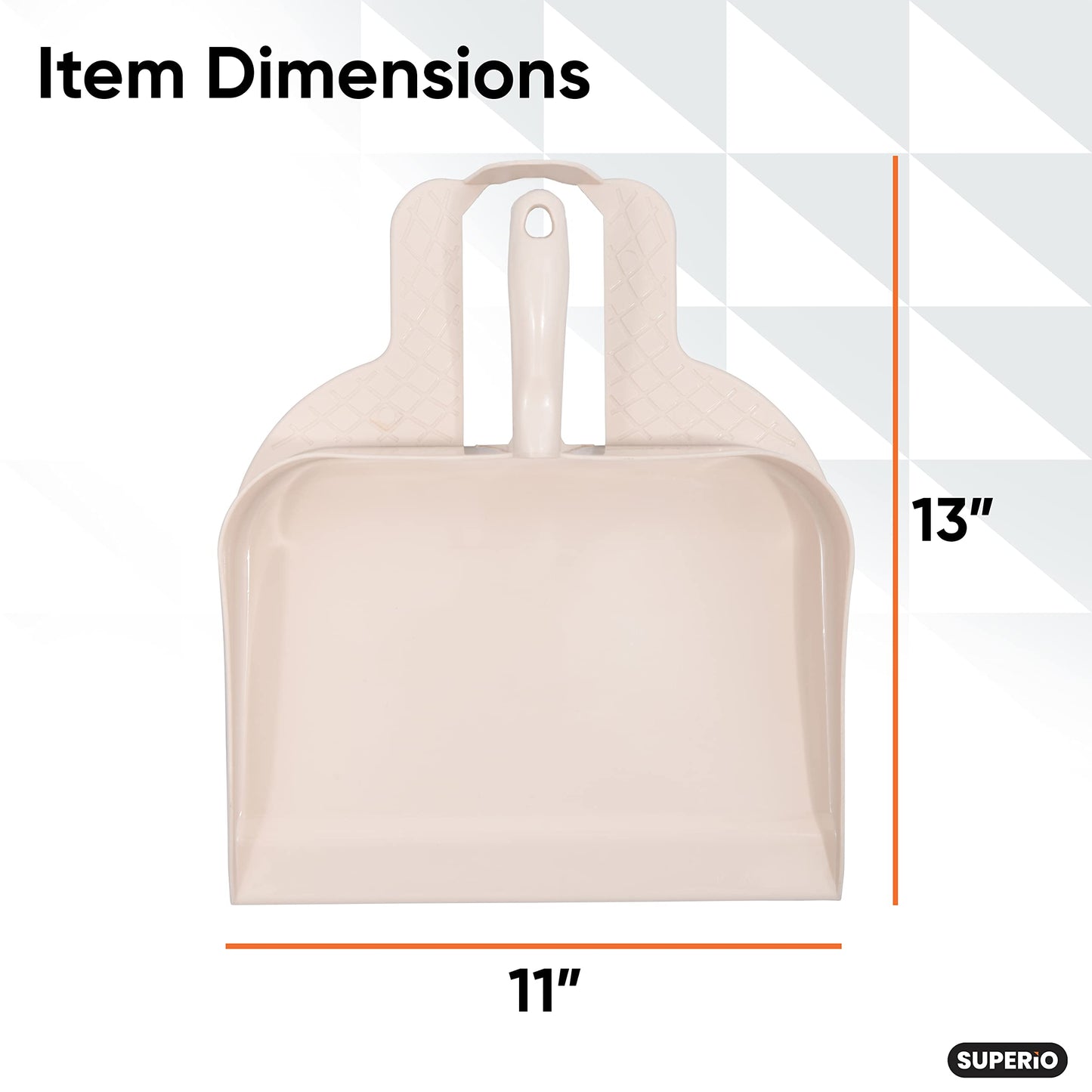 Superio Heavy Duty Plastic Step-on Dustpan with Comfort Grip Handle White, Durable, Lightweight Multi Surface Dust Pan Easy Broom Sweeping, 10-inch Wide, 1-Pack