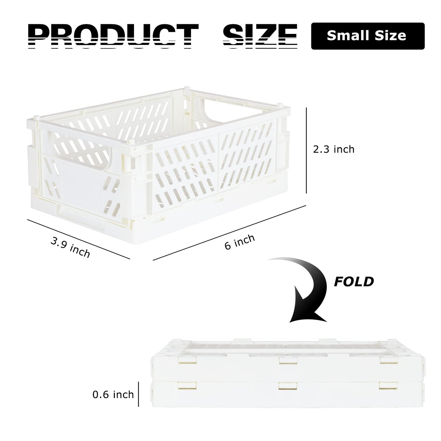 Tixill 2-Pack Mini Foldable Plastic Baskets for Organizing and Storage, Collapsible Storage Crate for Home Kitchen Bedroom Bathroom Office (5.9x3.8x2.2, White)