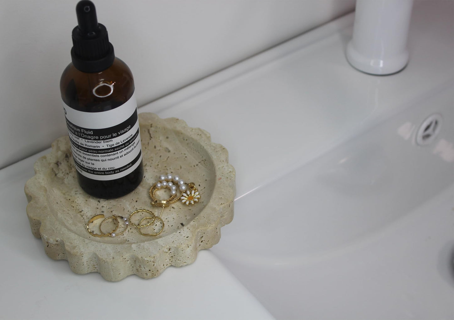 Travertine Scalloped Tray 6.3", Small Jewelry Tray for Women's Gift, Decorative Tray for Dresser Nightstand