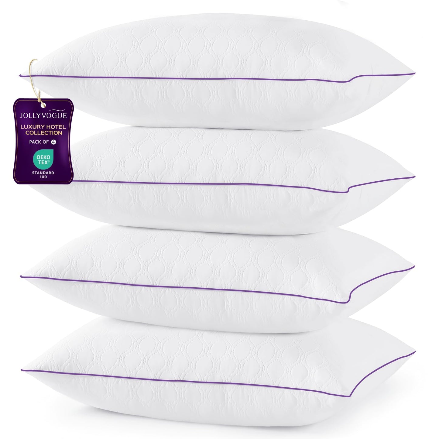 JOLLYVOGUE Pillows Queen Size Set of 4, Bed Pillow for Side, Back, and Stomach Sleepers, Down Alternative Filled Pillows, Luxury Hotel Quality and Machine Washable, 28" x 20", 4 Pack