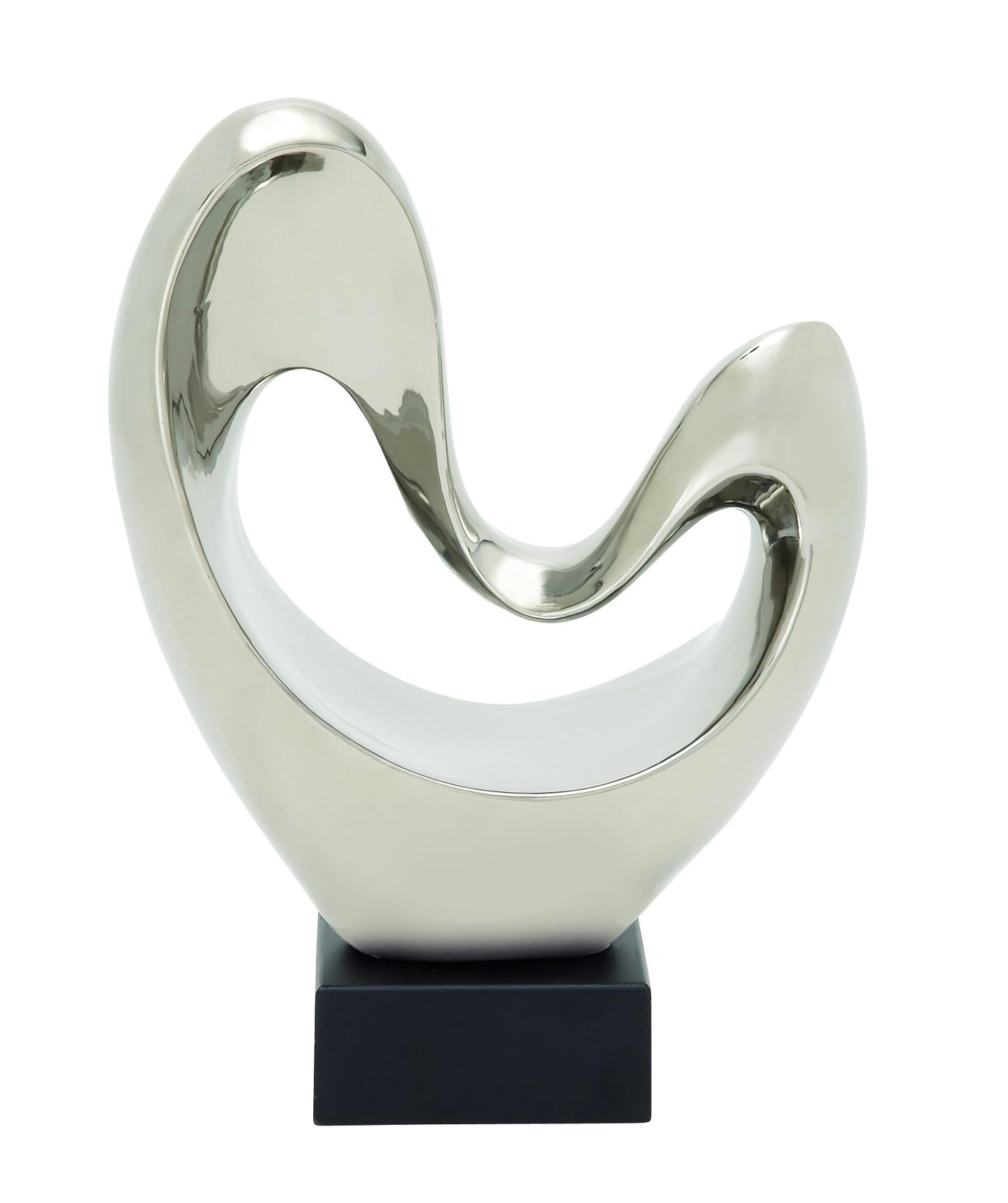 Deco 79 Polystone Abstract Decorative Sculpture Heart Home Decor Statue with Black Base, Accent Figurine 10" x 5" x 14", Silver