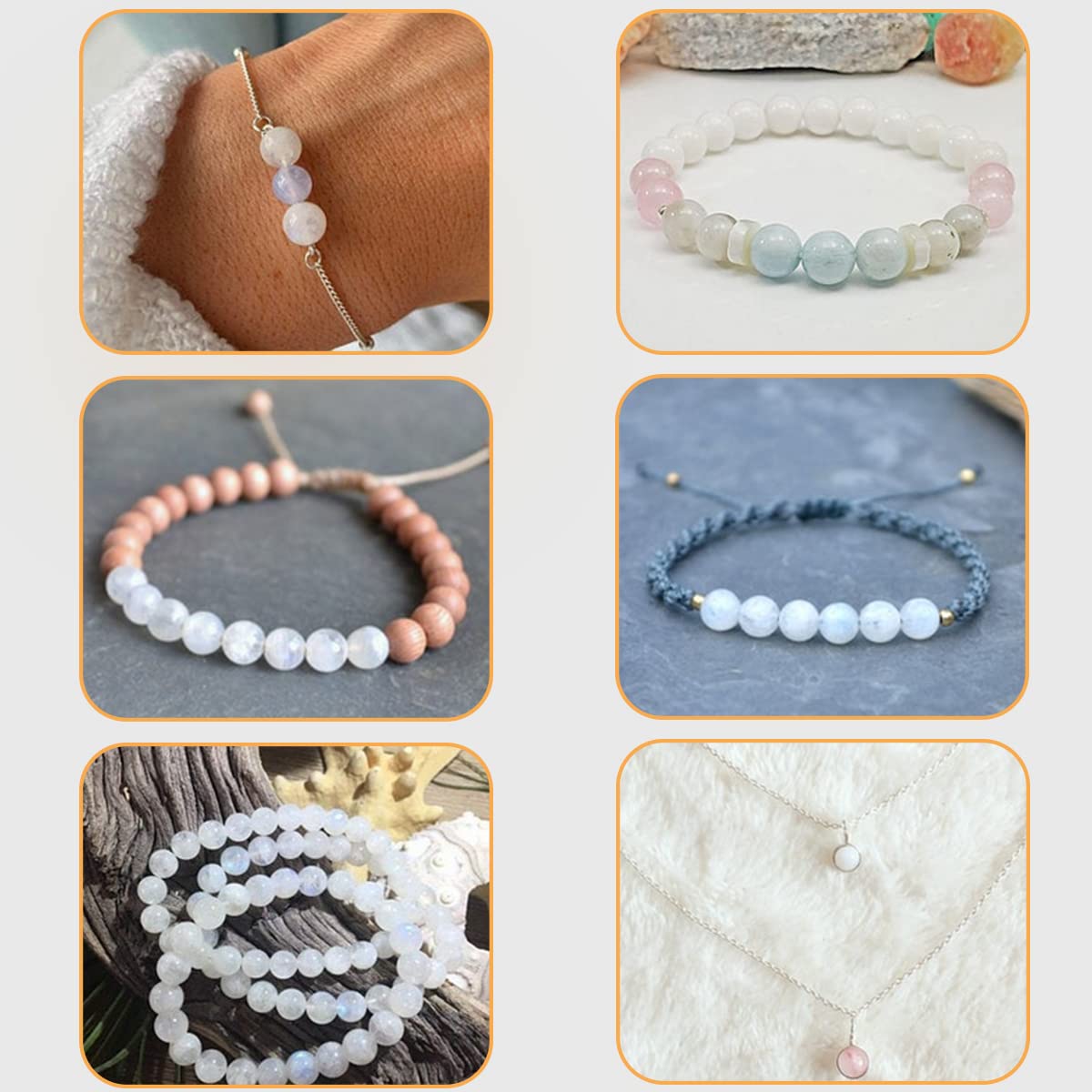 GEM-Inside Genuine 8mm Natural Blue Rainbow Moonstone AAA Grade Genuine Gemstone Beads for Jewelry Making 15"