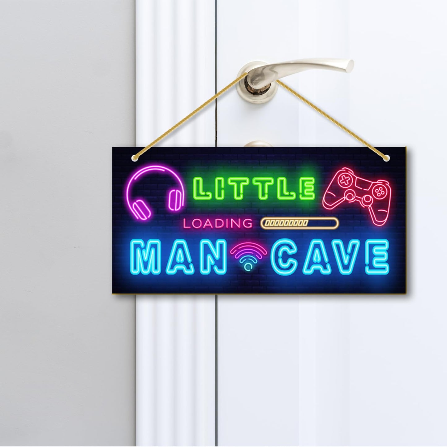 Little Man Cave, Boys Gaming Room Decor Wooden Door Sign for Gamer Room, Baby Boys Bedroom Wall Decorations for Nursery Toddler Nursery Playroom Wall Art