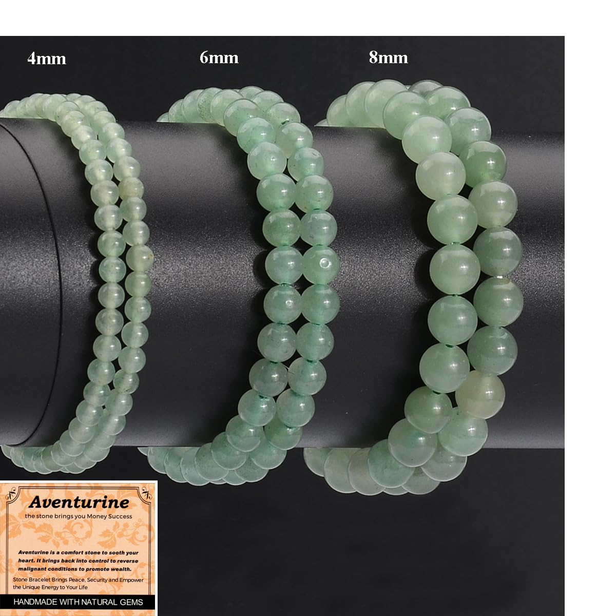 MASSIVE BEADS Green Aventurine - Stone of Wealth - Handmade Yoga Stretch Elastic Bracelet Natural Stone Crystal Healing Power Energy Gifts for Unisex Adult 4mm