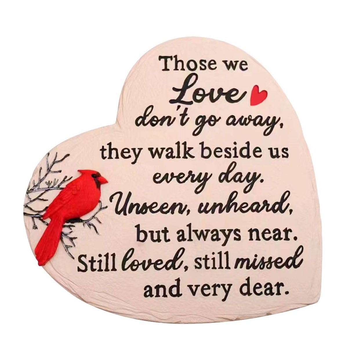 Heart Shaped Memorial Garden Stones, 10 inches Sympathy Garden Stone for Loved One, in Memory of Loved one Gifts, Resin Garden Stepping Stones Outdoor, Memorial Gifts (Heart Cardinal)