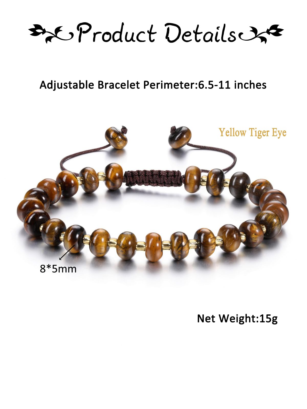 PESOENTH Tiger Eye Bracelet Women,Healing Crystal Natural Stone Brown Beaded Bracelets Tigers Eye Gemstone jewelry Gifts for Women Ladies