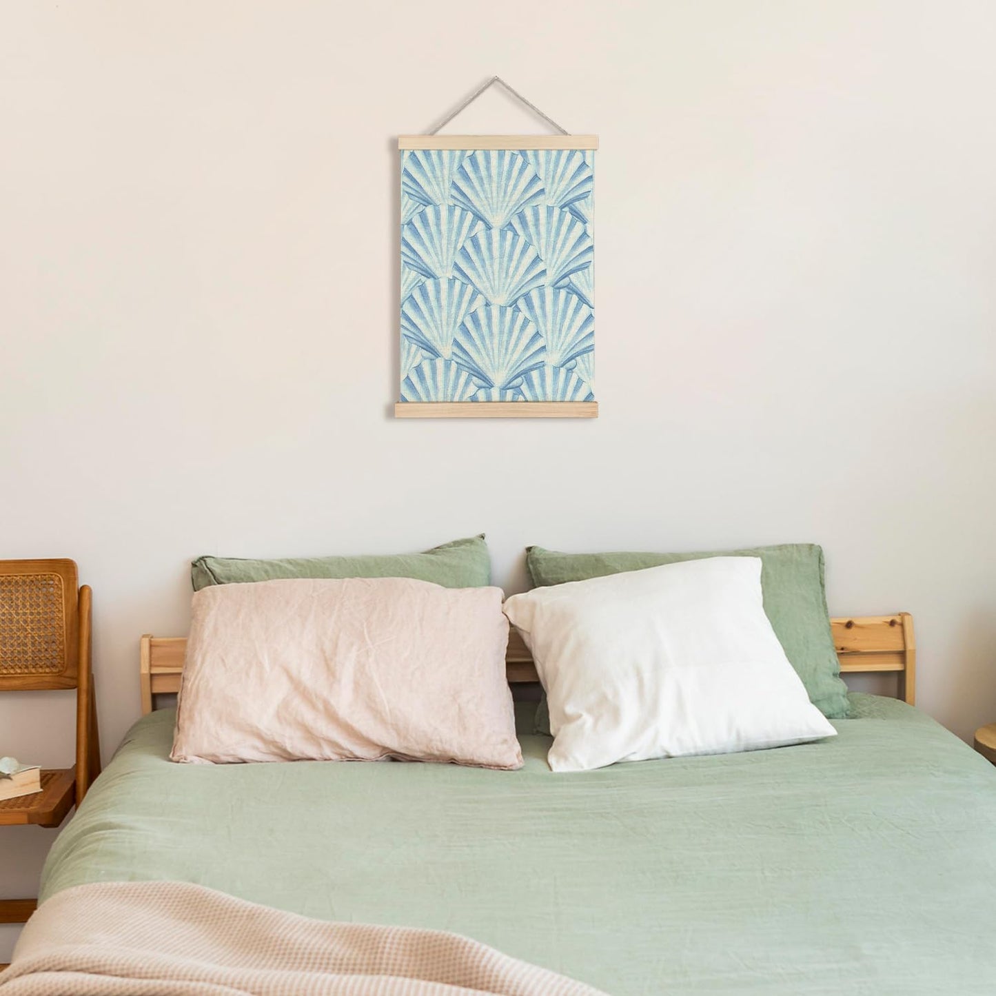 CIOJUNE Seashell Wall Decor, Trendy Preppy Blue Seashell Wall Art Poster Hanger Frame, Preppy Beach Room Decor, Coastal Beachy Canvas Prints Wall Art for Home Living Room Dorm Decor, 12x16 Inch