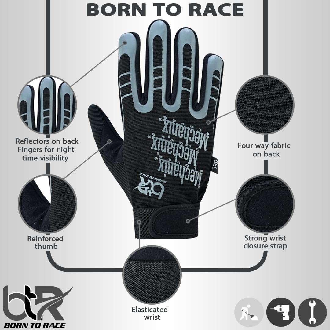 BTR BORN TO RACE Mechanic Work Gloves Havy Duty Touchscreen Safety Welding Power Tools Construction Work Gloves (XL)