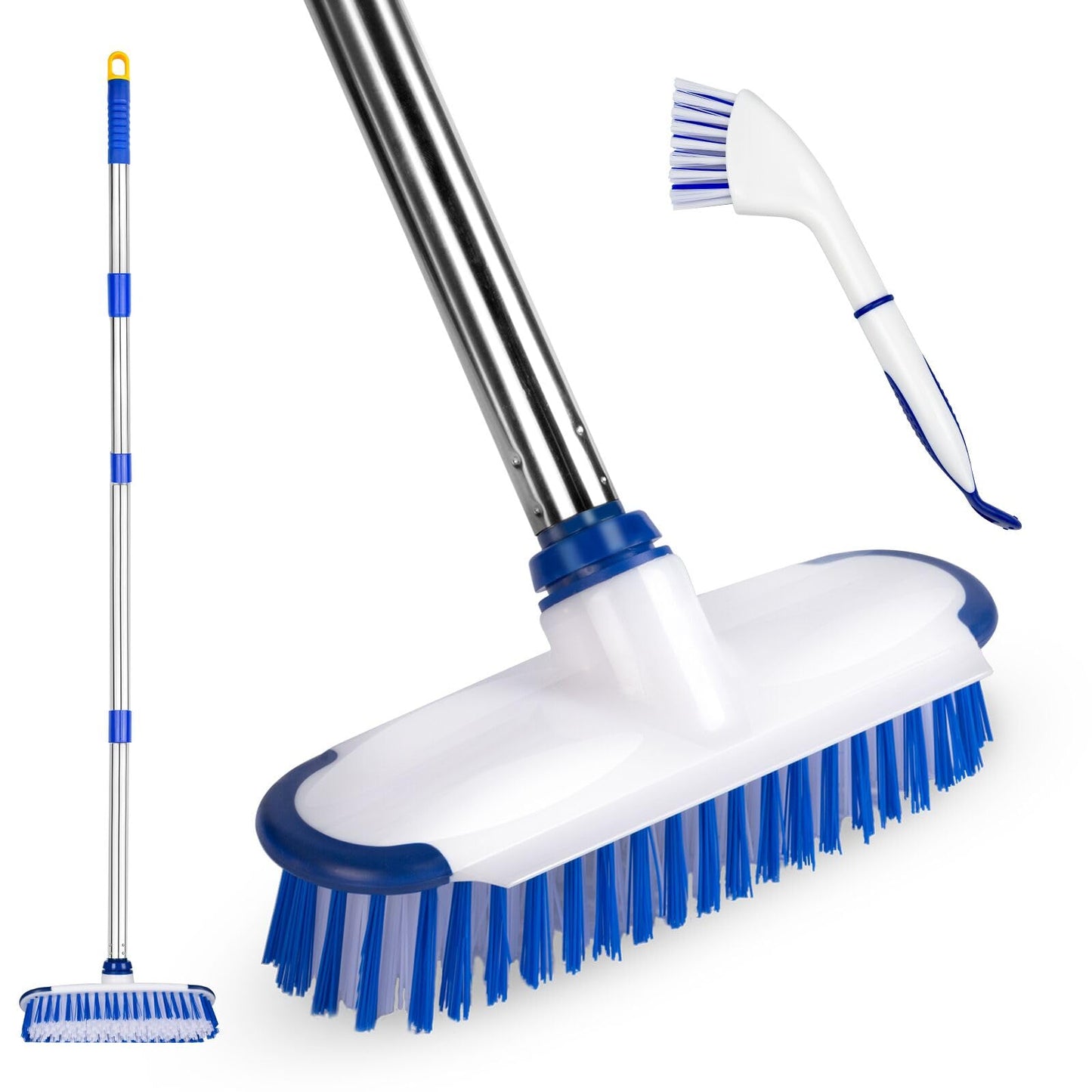 ITTAHO Floor Scrub Brush with Long Handle, 2 in 1 Deck Scrub Brush, Stiff Bristle Scrub Broom & Cleaning Brush for Tile Floor,Deck,Patio,Marble,Garage,Wall, Kitchen,Bathroom