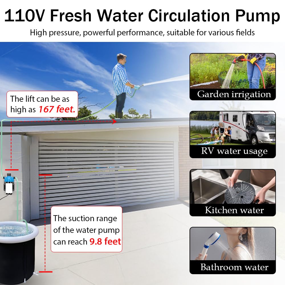 110V AC electric high-pressure self-priming diaphragm pump, Equipped with pressure switch，5.5GPM, 70Psi, for RV Marine Yacht Lawn Garden