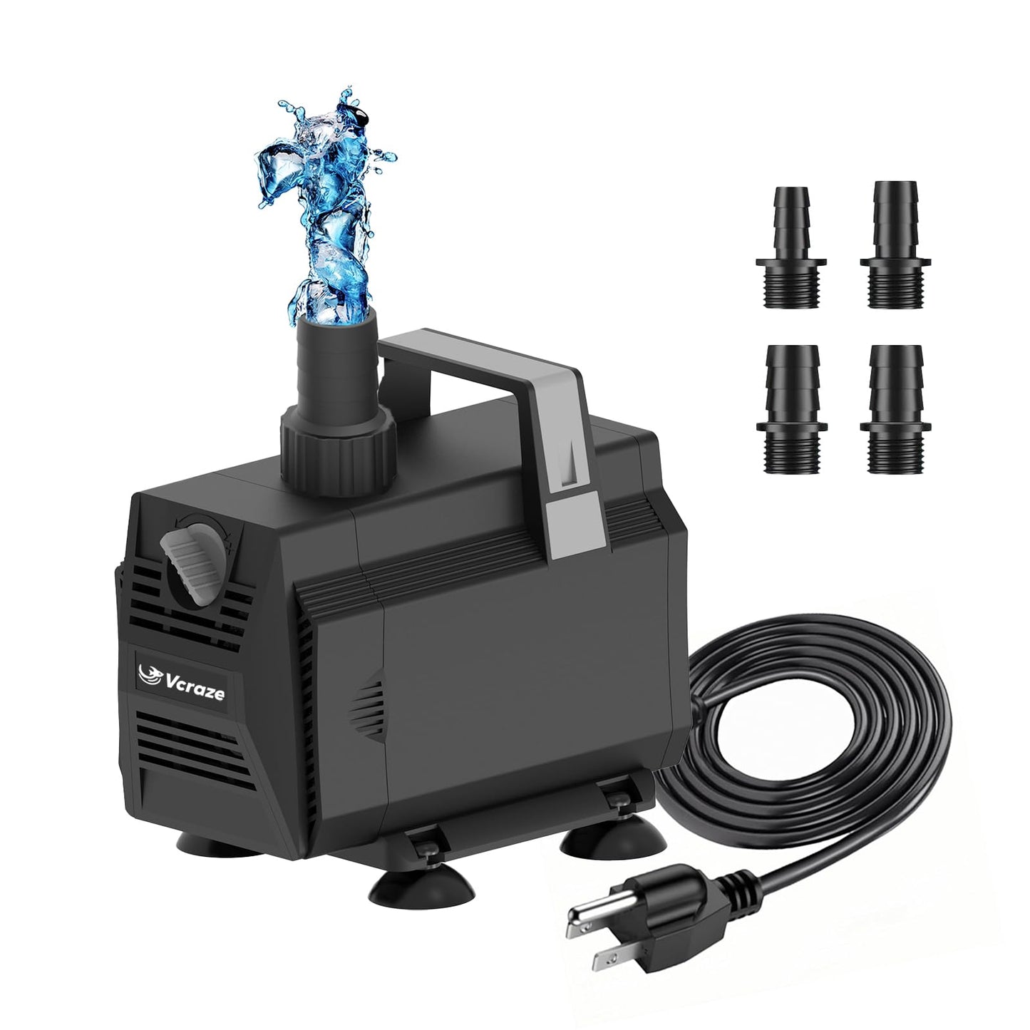 VCRAZE Submersible Water Pump 600GPH/35W Fountain Pumps with Flow Control, Pond Pump Submersible Outdoor with 10ft 3-Core Power cable for Hydroponics, Aquarium, Waterfall, Statuary, Water feature