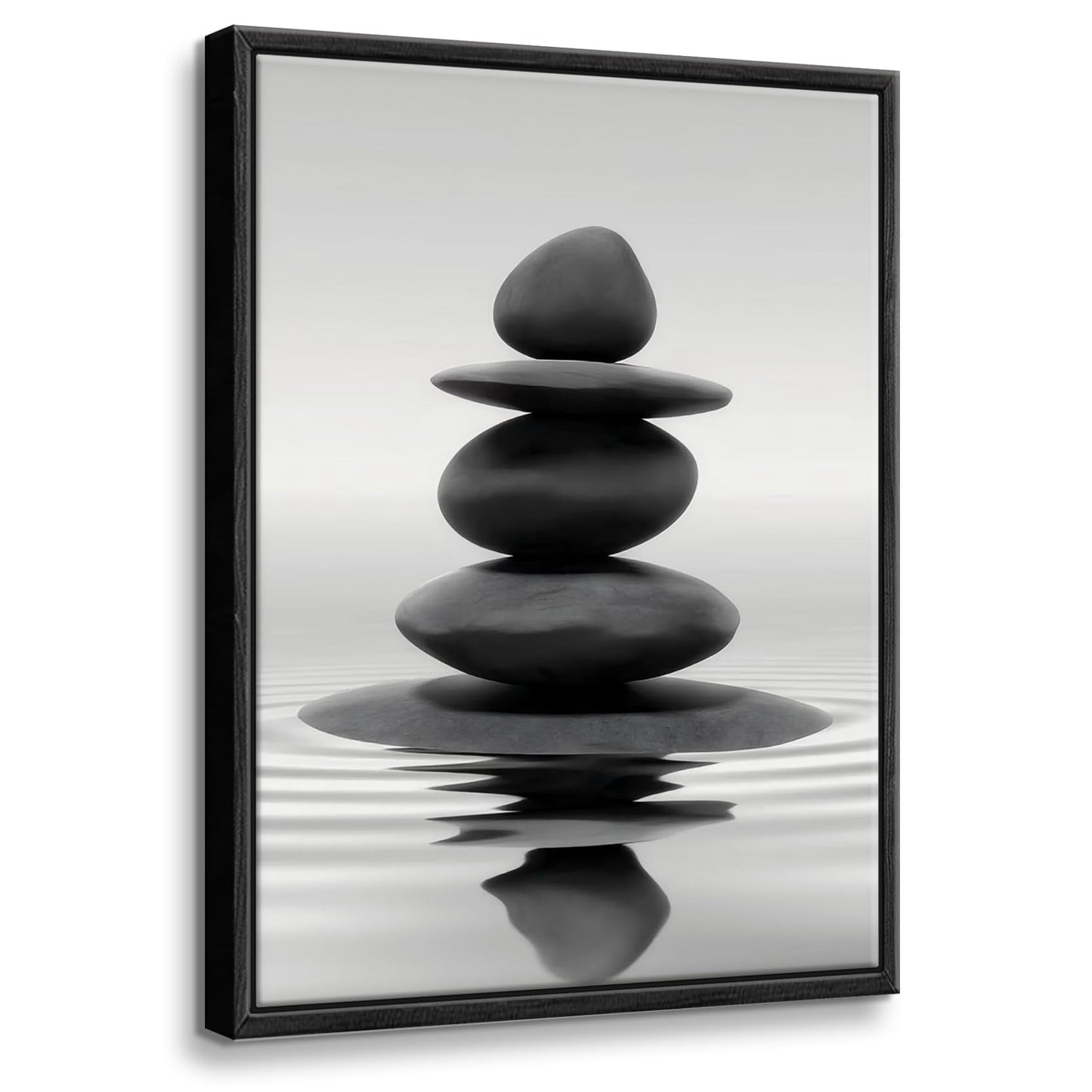 DCMVJHZV Framed Black and White Bathroom Wall Art Zen Stones in the water Bathroom Wall Art Yoga Meditation Picture Wall Decor Spa Room Bedroom Living Room Wall Painting Print (12"x16")