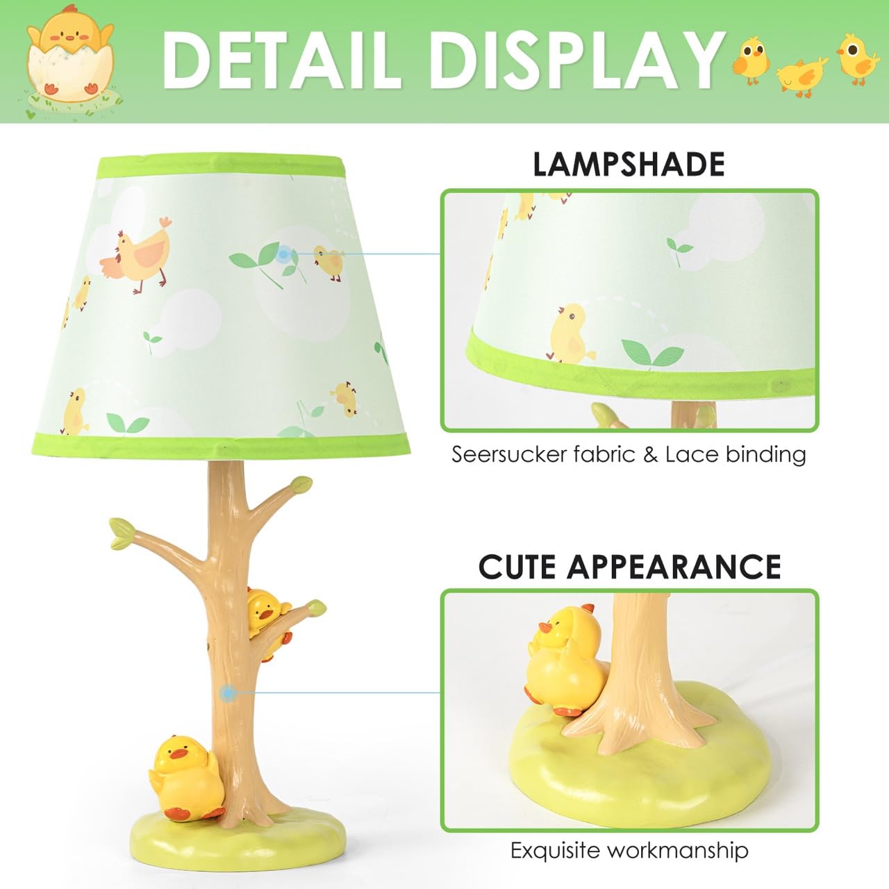 HERBESTBAY Table Lamp for Kids, 16 Inch Cute Chicken Bedside Lamp with LED Bulb, Animal Resin Desk Lamp for Boys Girls Bedroom or Nursery Decor