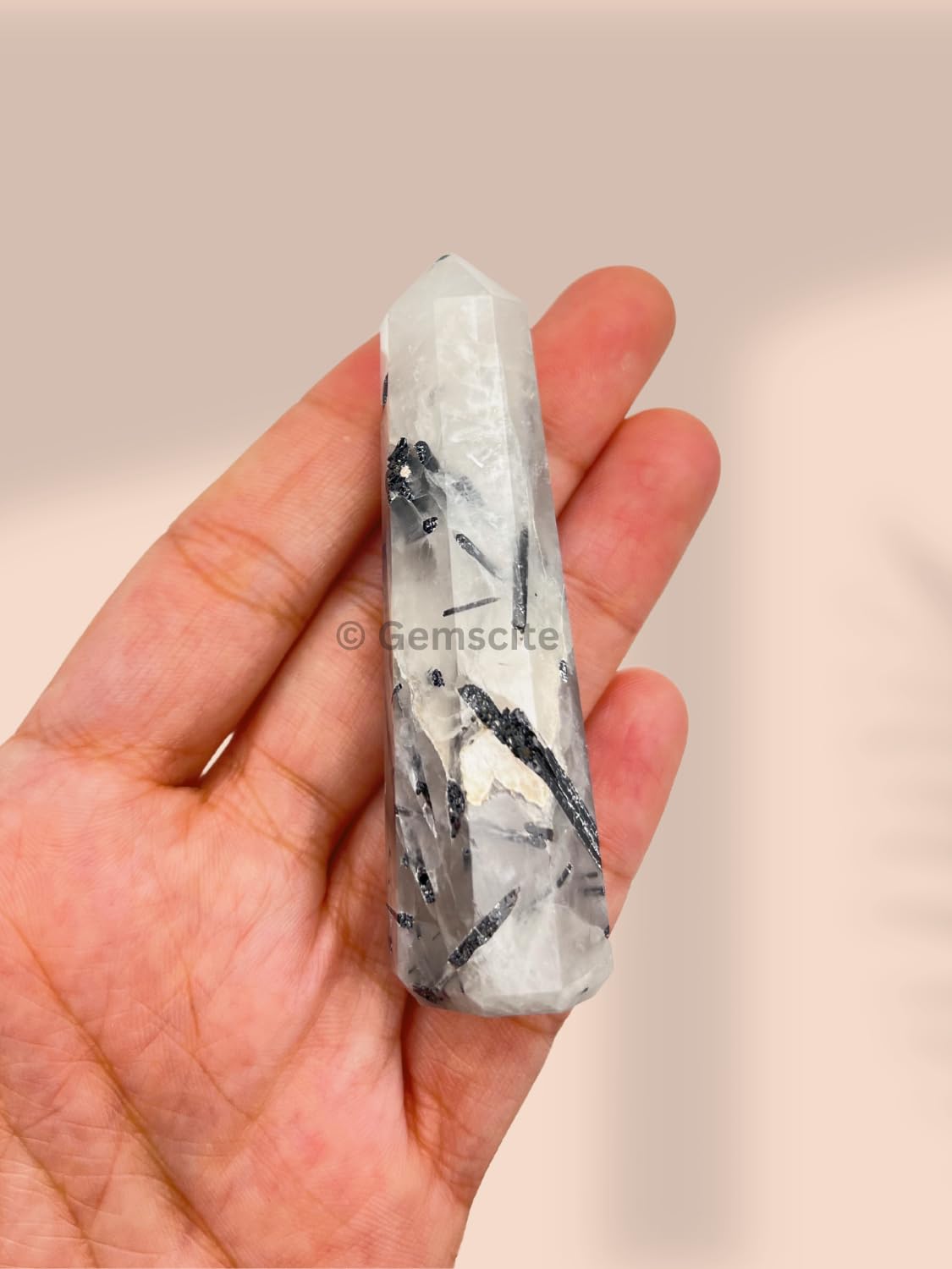 WholesaleGemShop 3 Inch (70 mm) Gemstones Black Rutile Obelisk Tower Jumbo Facet Aura Rock Crystal Natural Polished Earth Wand Spirit
